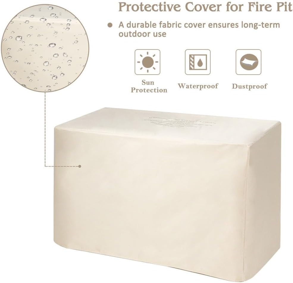 6PCS Patio Furniture Set Rattan Cushioned Gas Fire Pit Table Beige