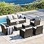  5 Pieces Outdoor Patio Furniture Set with Fire Pit Table, Rattan Wicker Patio Conversation Set with Cushioned 3-Seat Sofa Couch, Patio Loveseat, 2 Sofa Chairs for Garden Backyard Porch, Beige