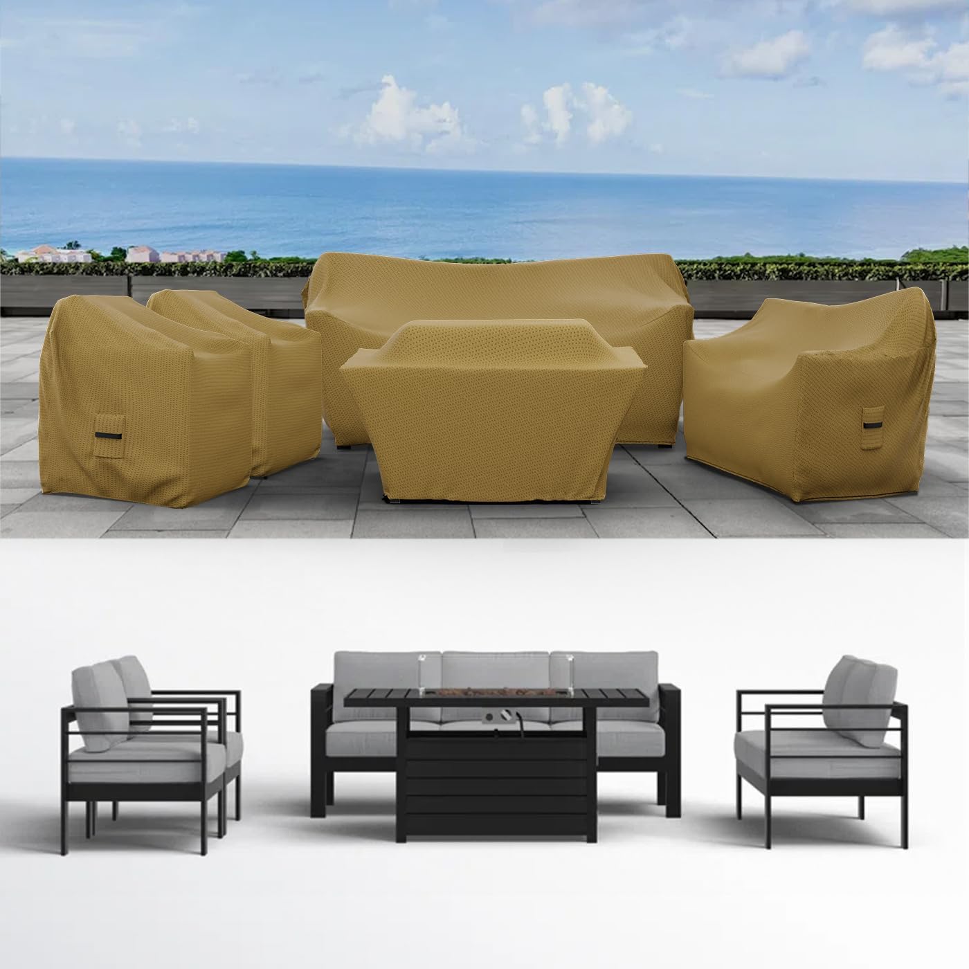 Covers & All Patio Furniture Cover Set, 5 Piece Outdoor Furniture Covers, Water-Repellent, UV & Weather Resistant Covers for Sofa, Loveseat, Chairs & Coffee Table with Elastic and Padded Handles