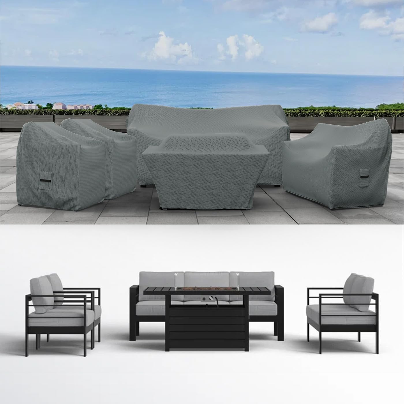 Covers & All Patio Furniture Cover Set, 5 Piece Outdoor Furniture Covers, Water-Repellent, UV & Weather Resistant Covers for Sofa, Loveseat, Chairs & Coffee Table with Elastic and Padded Handles