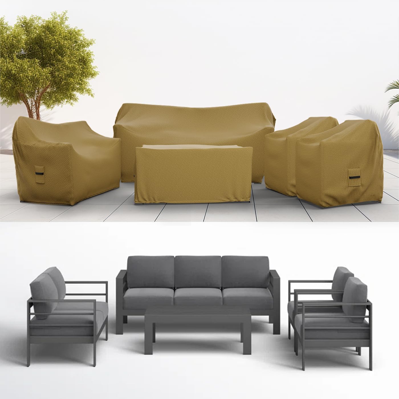 Covers & All Patio Furniture Cover Set, 5 Piece Outdoor Furniture Covers, Water-Repellent, UV & Weather Resistant Covers for Sofa, Loveseat, Chairs & Coffee Table with Elastic and Padded Handles