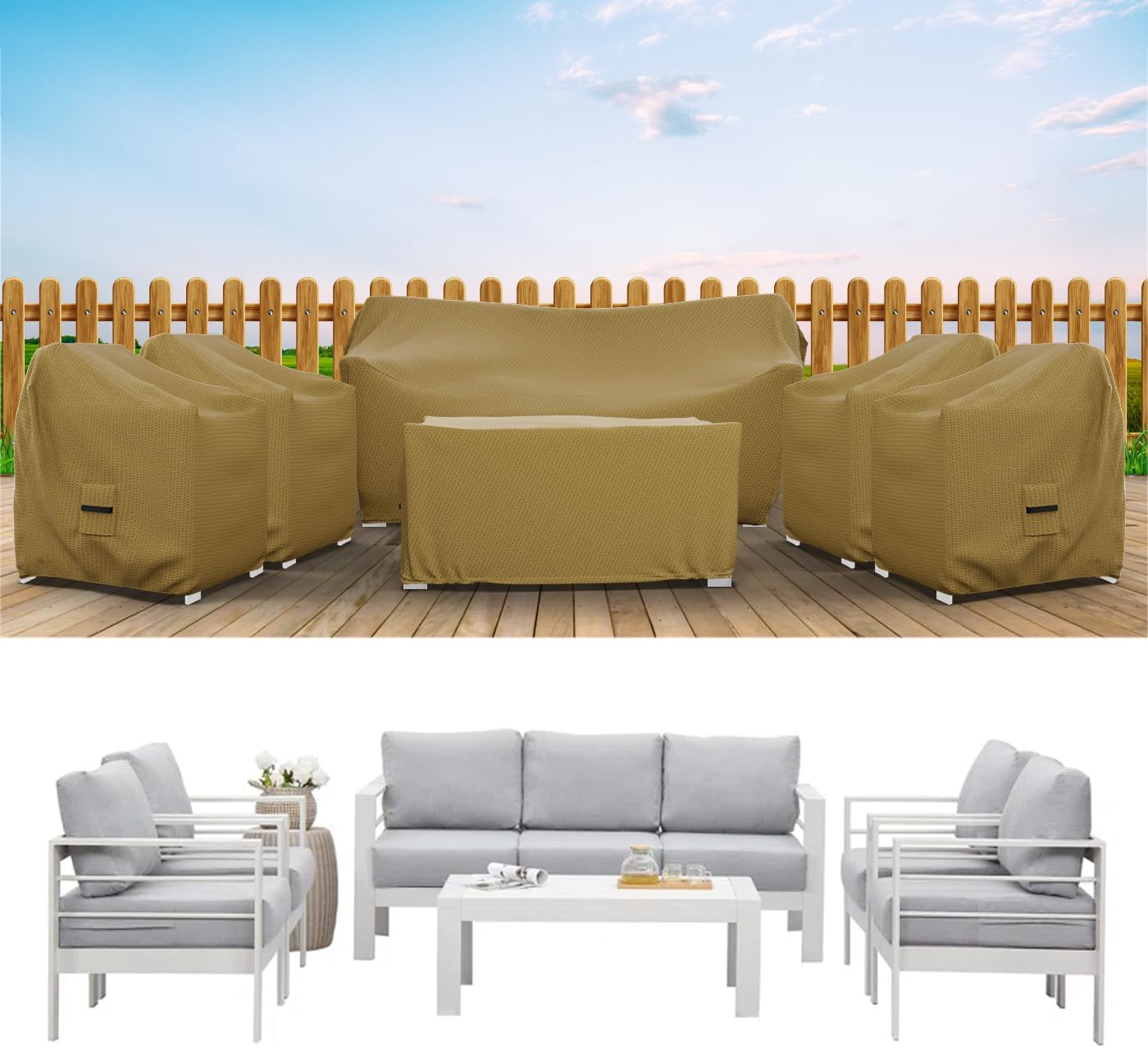 Covers & All Patio Furniture Cover Set, 5 Piece Outdoor Furniture Covers, Water-Repellent, UV & Weather Resistant Covers for Sofa, Loveseat, Chairs & Coffee Table with Elastic and Padded Handles