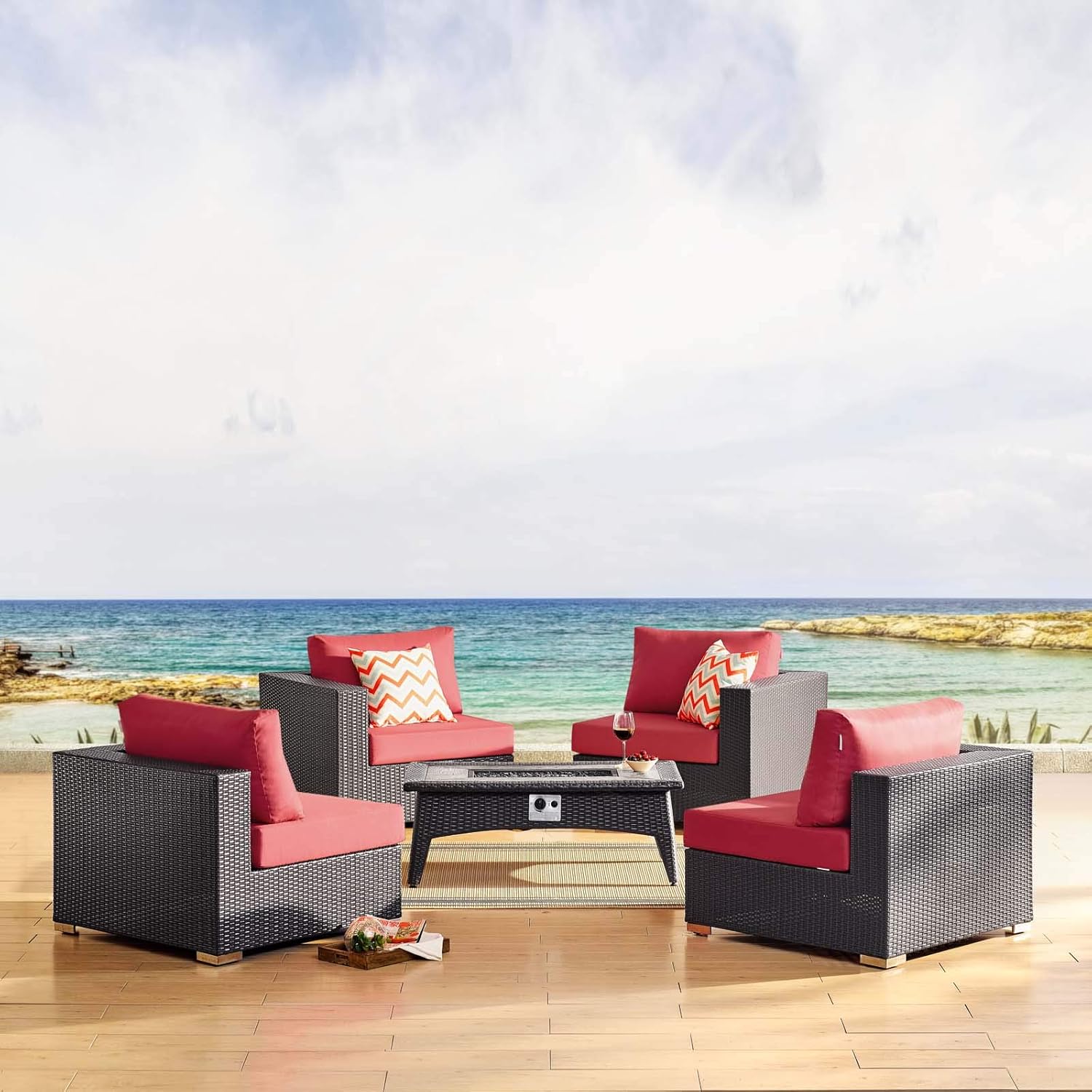  3-Pc Outdoor Patio Sectional Set with Fire Pit