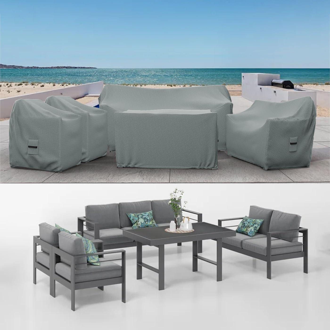 Covers & All Patio Furniture Cover Set, 5 Piece Outdoor Furniture Covers, Water-Repellent, UV & Weather Resistant Covers for Sofa, Loveseat, Chairs & Coffee Table with Elastic and Padded Handles
