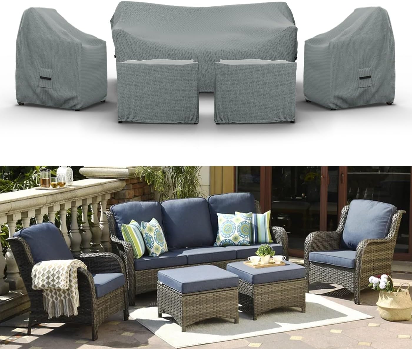 Covers & All Patio Furniture Cover Set, 5 Piece Outdoor Furniture Covers, Water-Repellent, UV & Weather Resistant Covers for Sofa, Loveseat, Chairs & Coffee Table with Elastic and Padded Handles