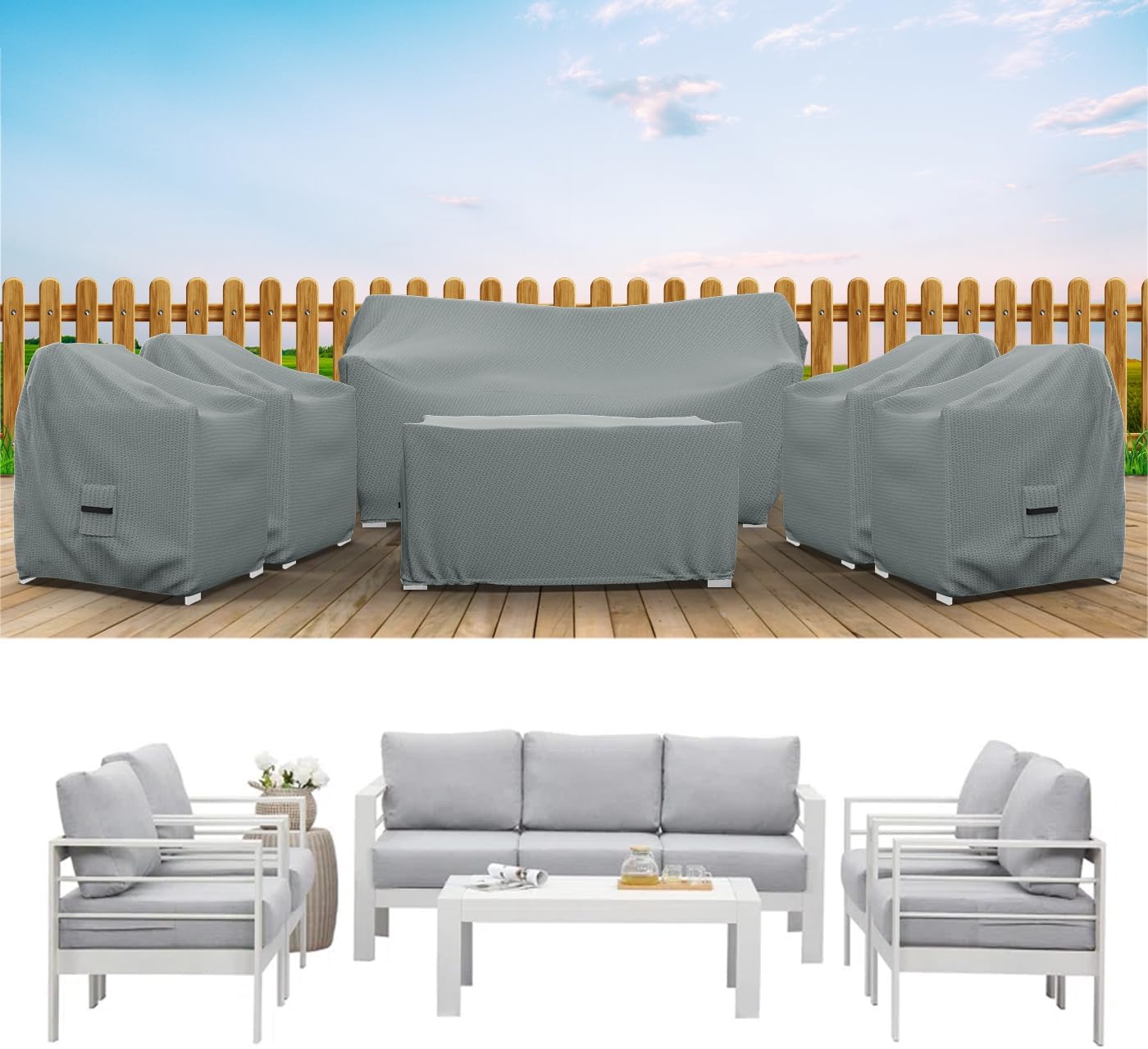 Covers & All Patio Furniture Cover Set, 5 Piece Outdoor Furniture Covers, Water-Repellent, UV & Weather Resistant Covers for Sofa, Loveseat, Chairs & Coffee Table with Elastic and Padded Handles
