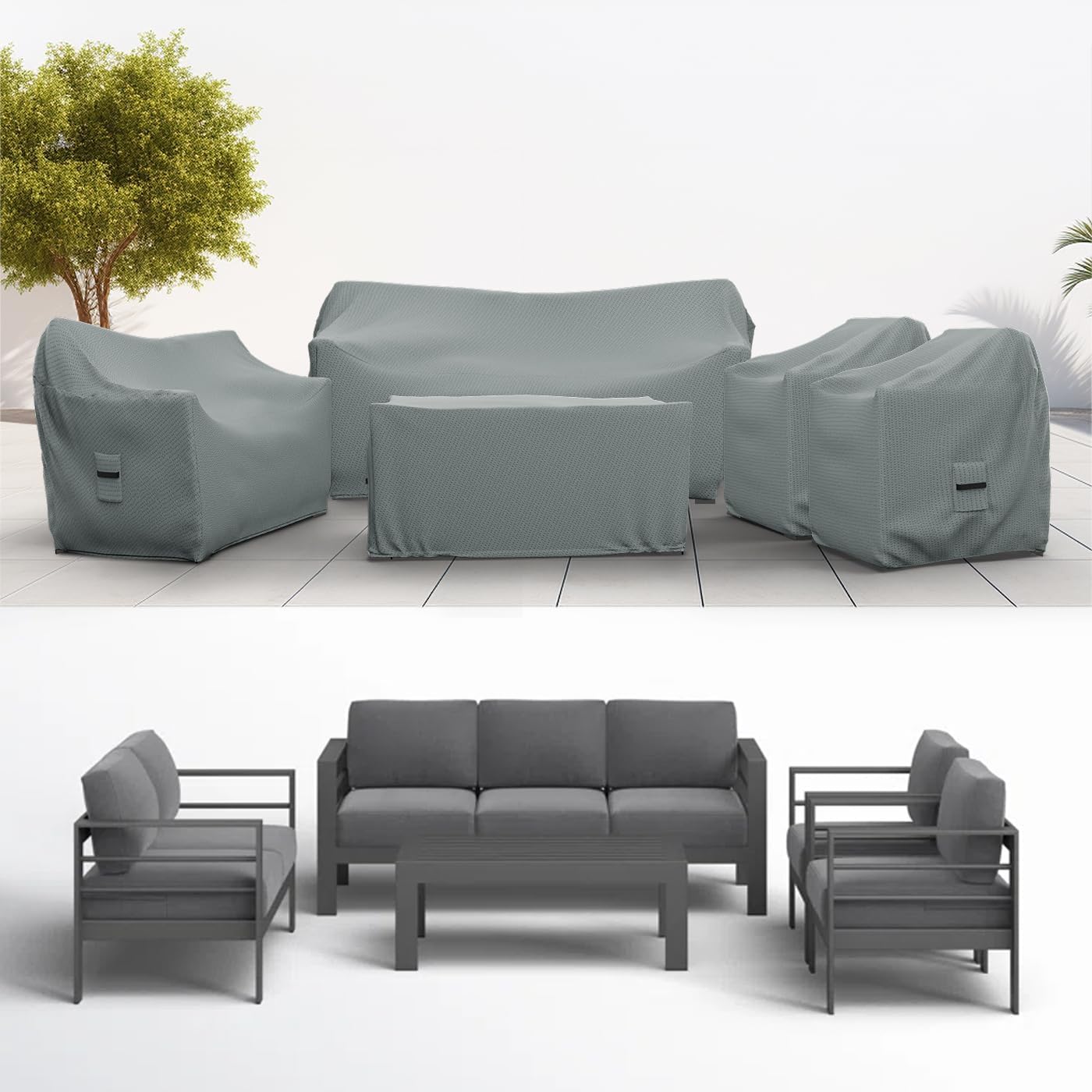Covers & All Patio Furniture Cover Set, 5 Piece Outdoor Furniture Covers, Water-Repellent, UV & Weather Resistant Covers for Sofa, Loveseat, Chairs & Coffee Table with Elastic and Padded Handles