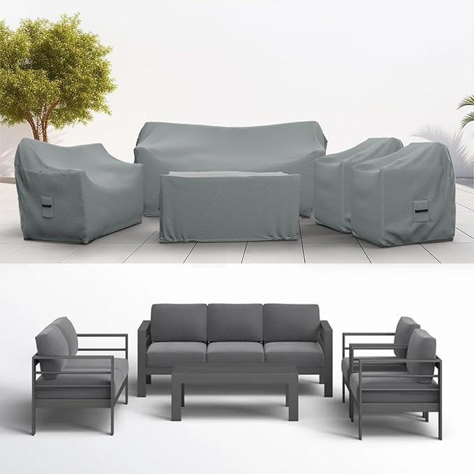 Covers & All Patio Furniture Cover Set, 5 Piece Outdoor Furniture Covers, Water-Repellent, UV & Weather Resistant Covers for Sofa, Loveseat, Chairs & Coffee Table with Elastic and Padded Handles