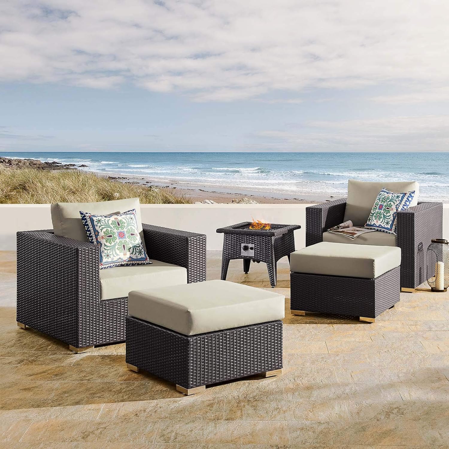  3-Pc Outdoor Patio Sectional Set with Fire Pit