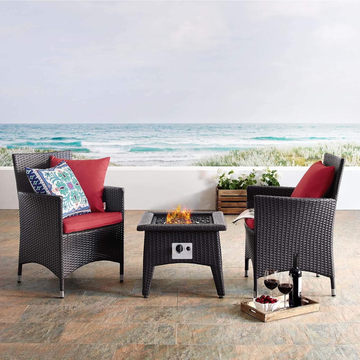  3-Pc Outdoor Patio Sectional Set with Fire Pit
