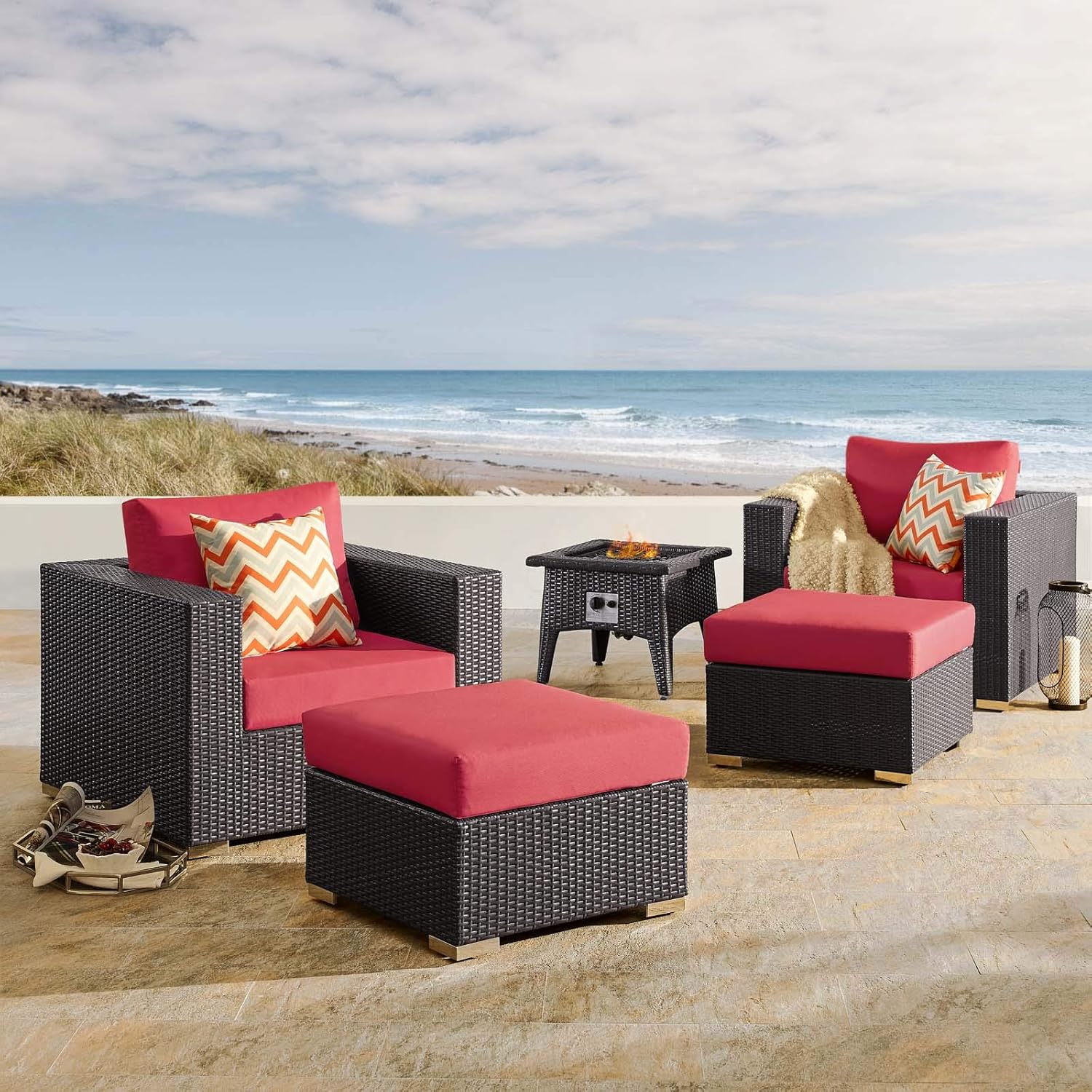  3-Pc Outdoor Patio Sectional Set with Fire Pit