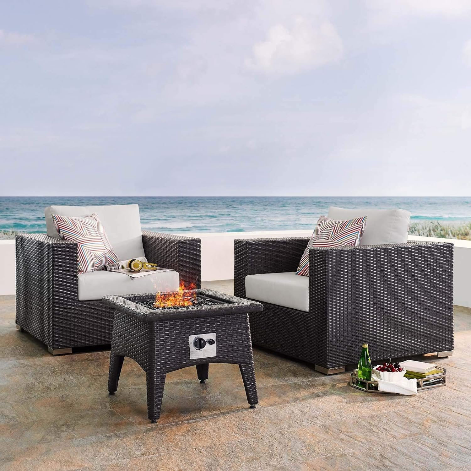  3-Pc Outdoor Patio Sectional Set with Fire Pit