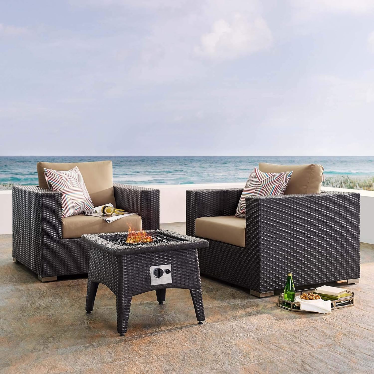  3-Pc Outdoor Patio Sectional Set with Fire Pit