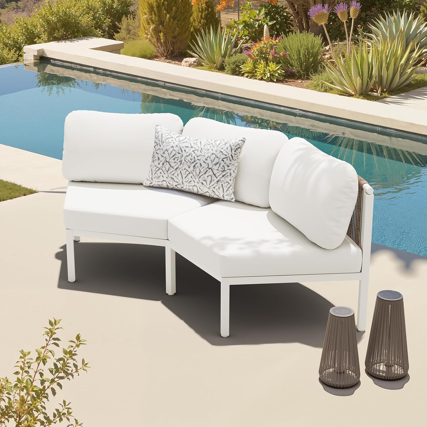  Patio Furniture Set, Modular Half Moon 2-Seater Sofa, Aluminum Outdoor Sectional with 5-Inch Water-Resistant Cushions, All Weather Couch for Backyard, Deck, Porch, Poolside