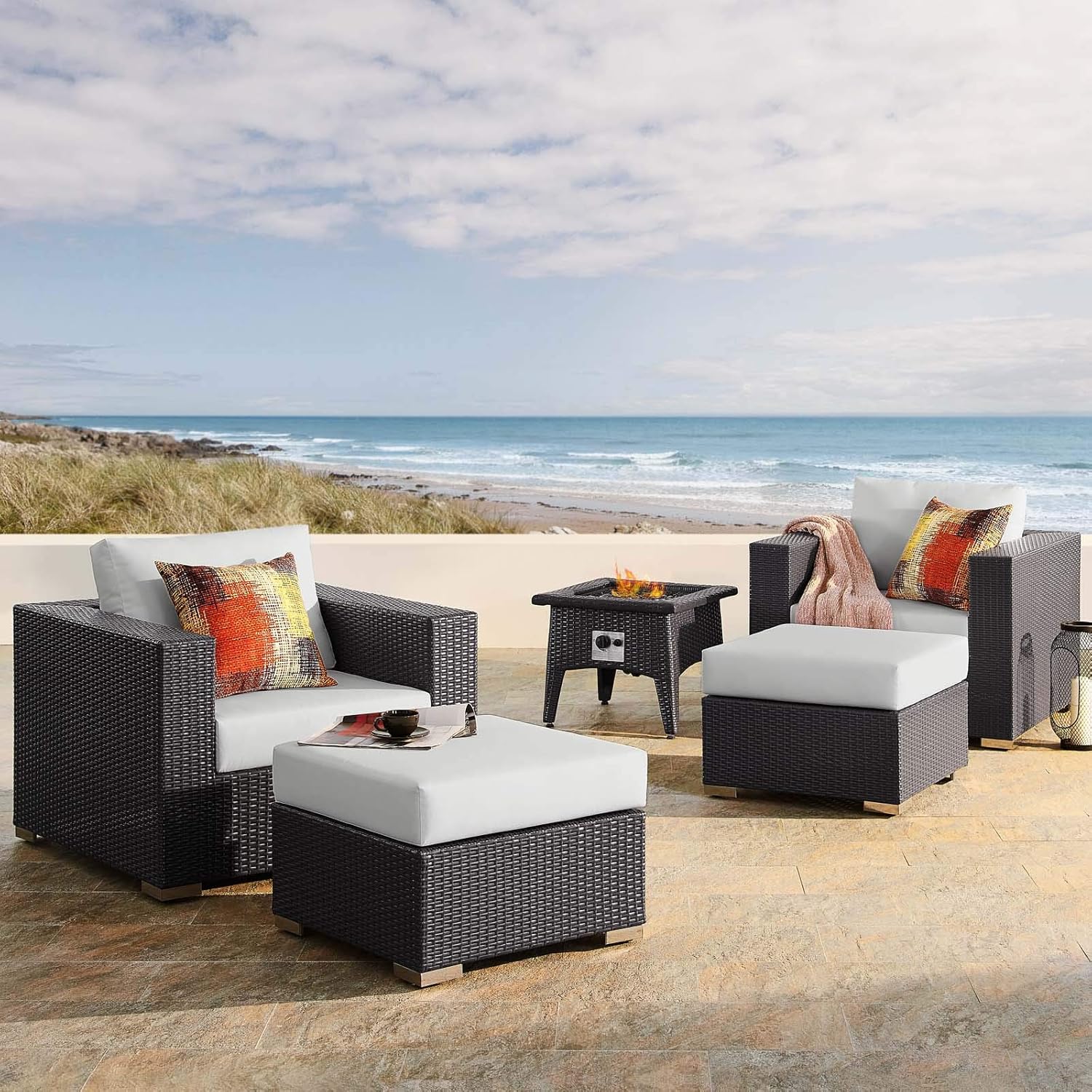  3-Pc Outdoor Patio Sectional Set with Fire Pit