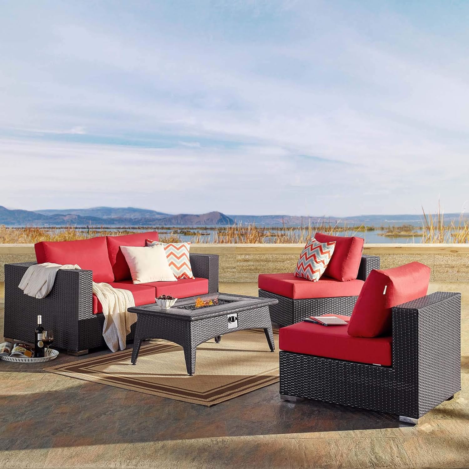  3-Pc Outdoor Patio Sectional Set with Fire Pit