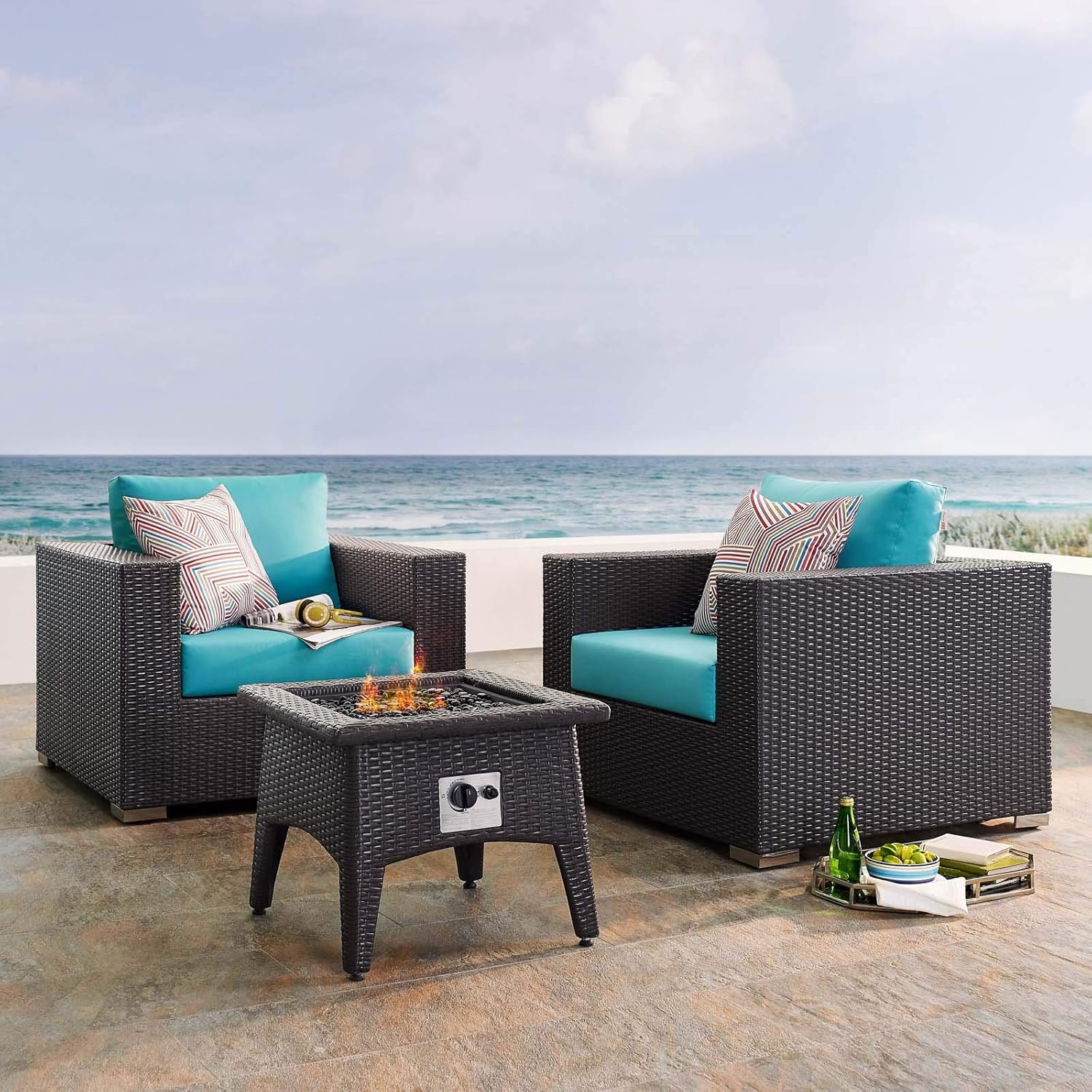  3-Pc Outdoor Patio Sectional Set with Fire Pit