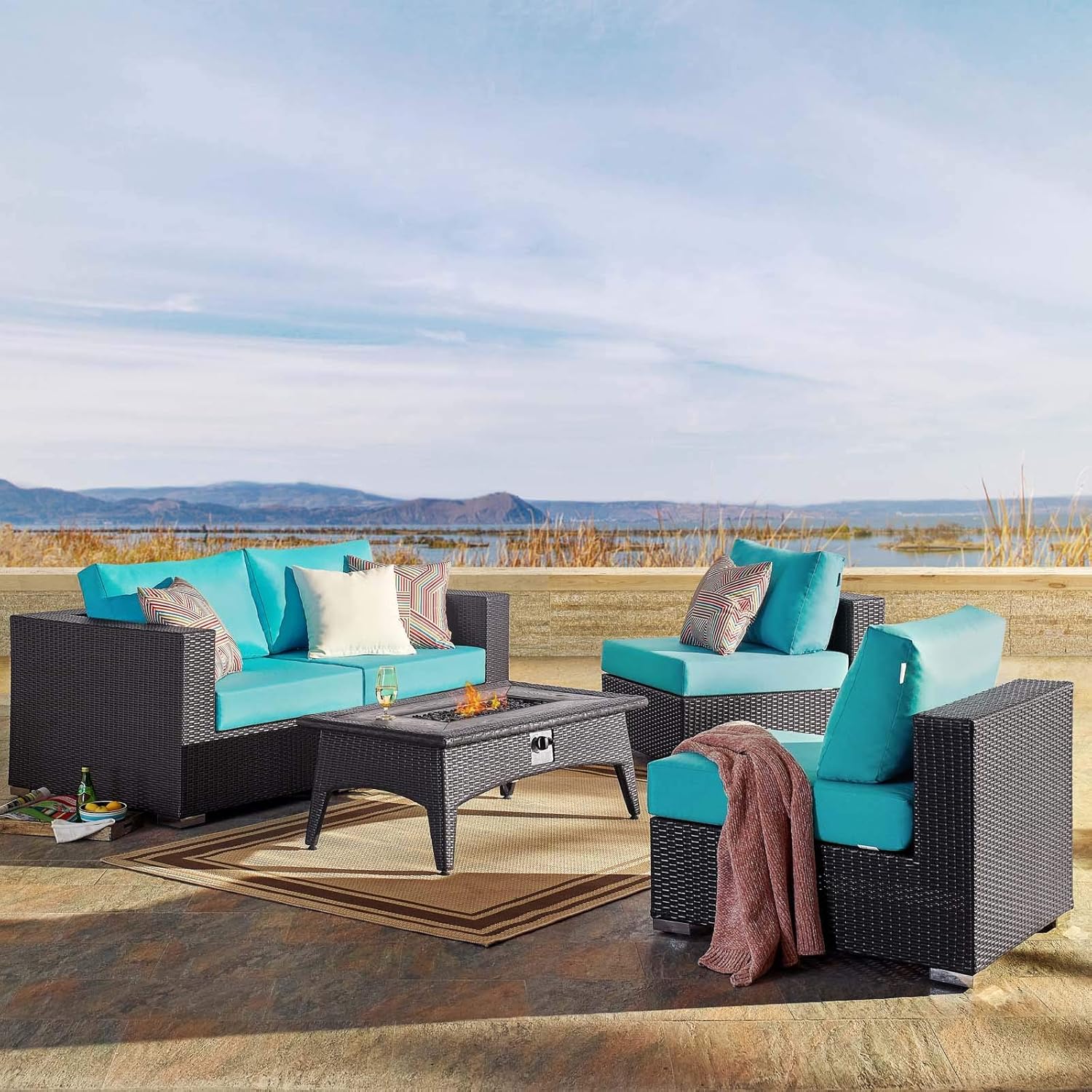 3-Pc Outdoor Patio Sectional Set with Fire Pit