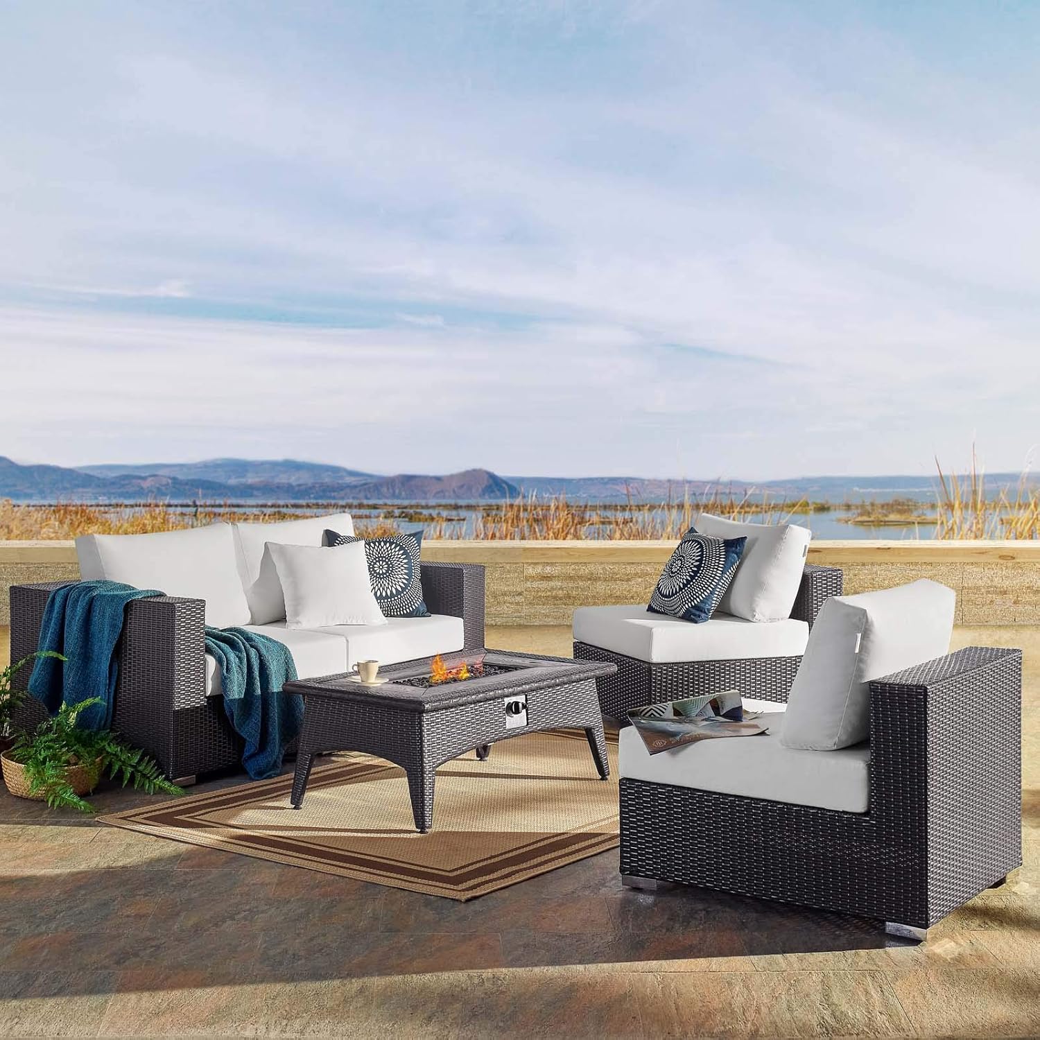 3-Pc Outdoor Patio Sectional Set with Fire Pit