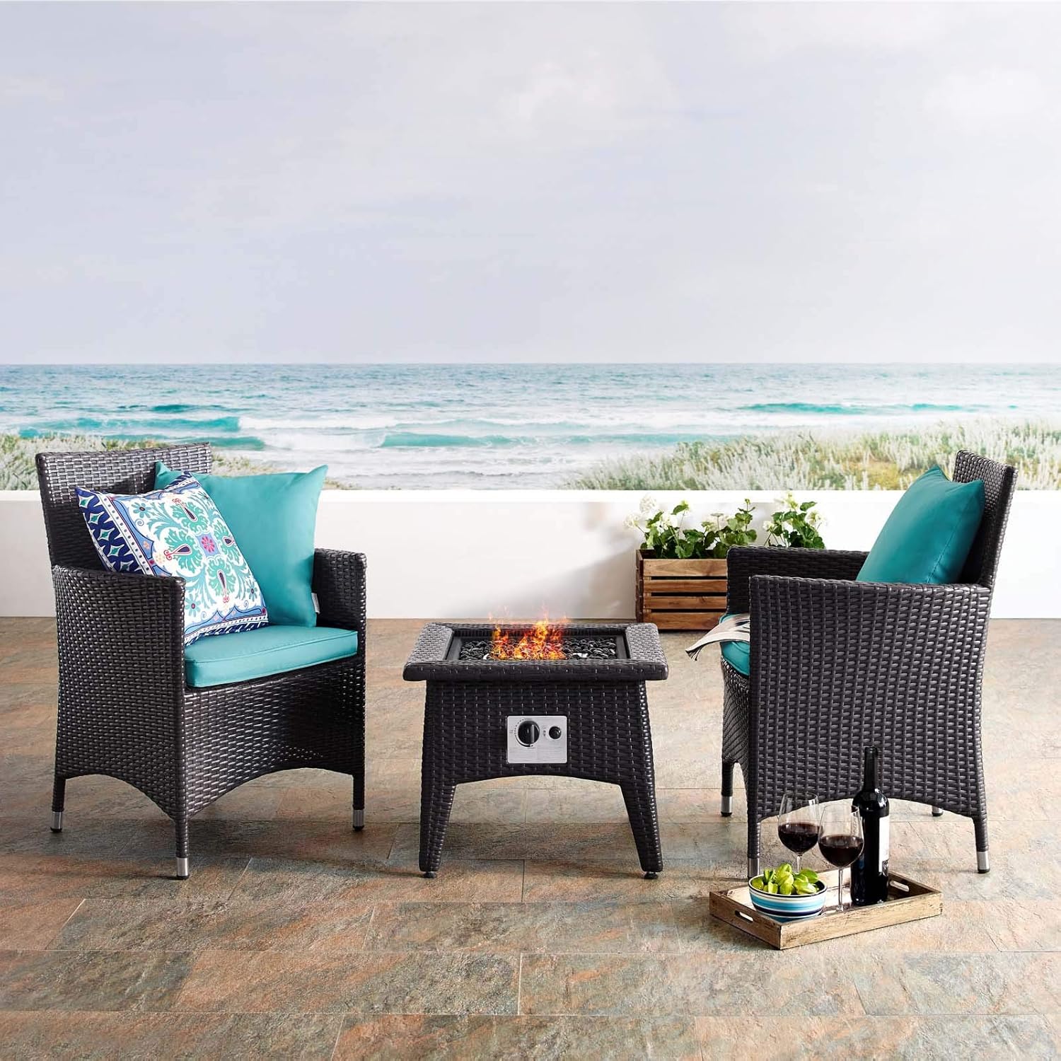  3-Pc Outdoor Patio Sectional Set with Fire Pit