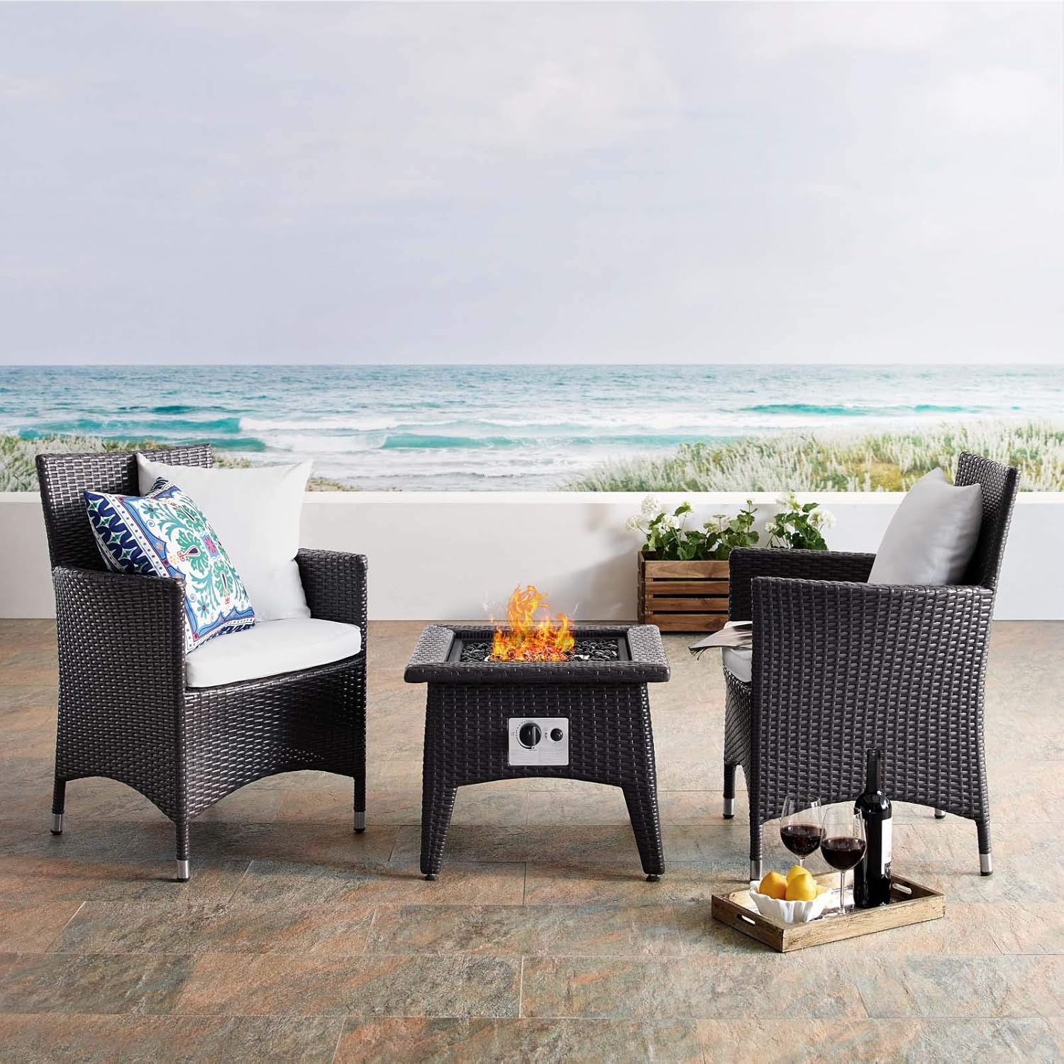  3-Pc Outdoor Patio Sectional Set with Fire Pit
