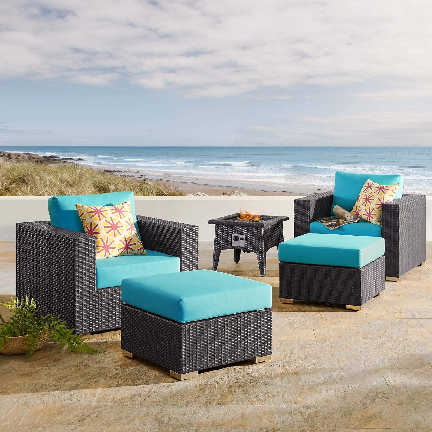  3-Pc Outdoor Patio Sectional Set with Fire Pit