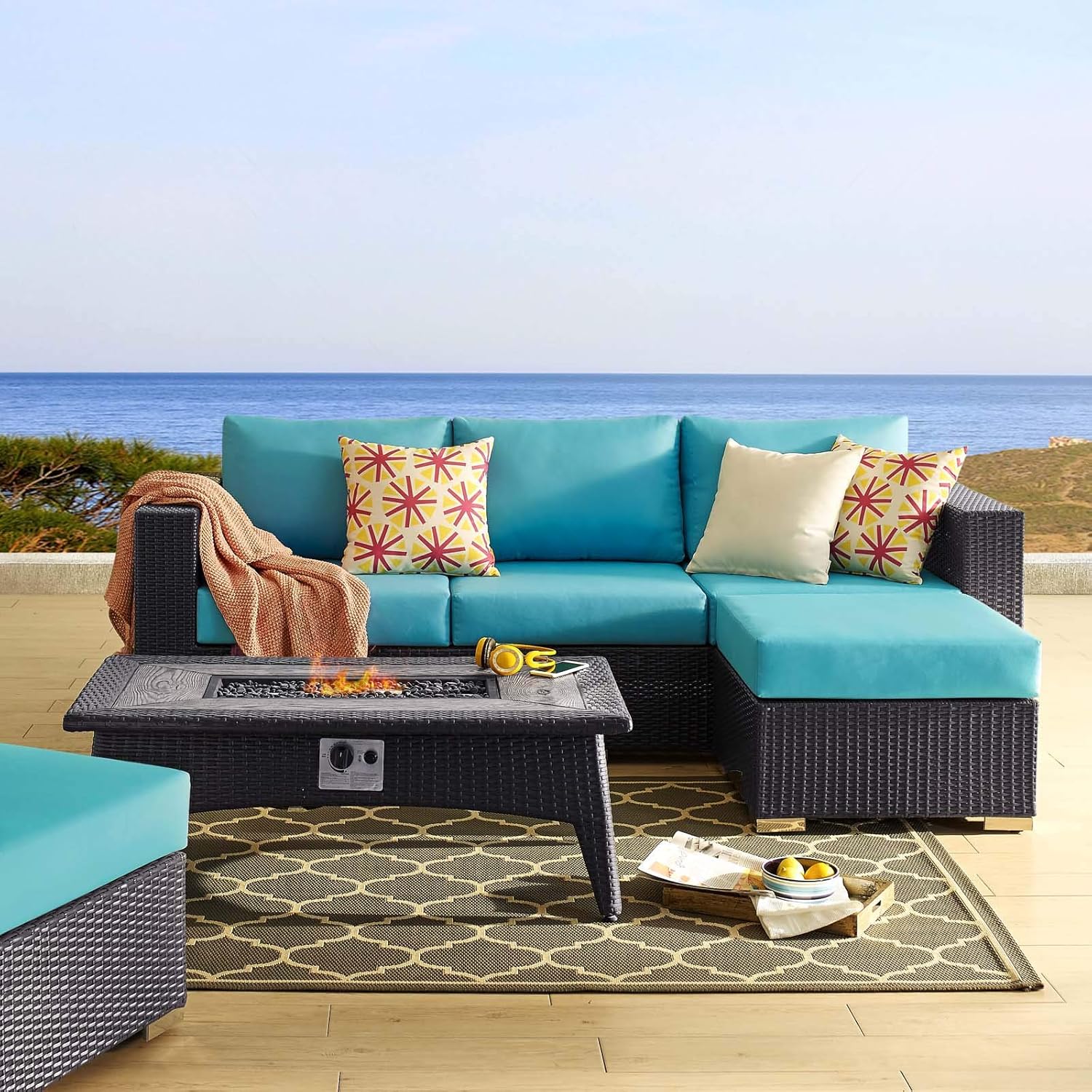  3-Pc Outdoor Patio Sectional Set with Fire Pit