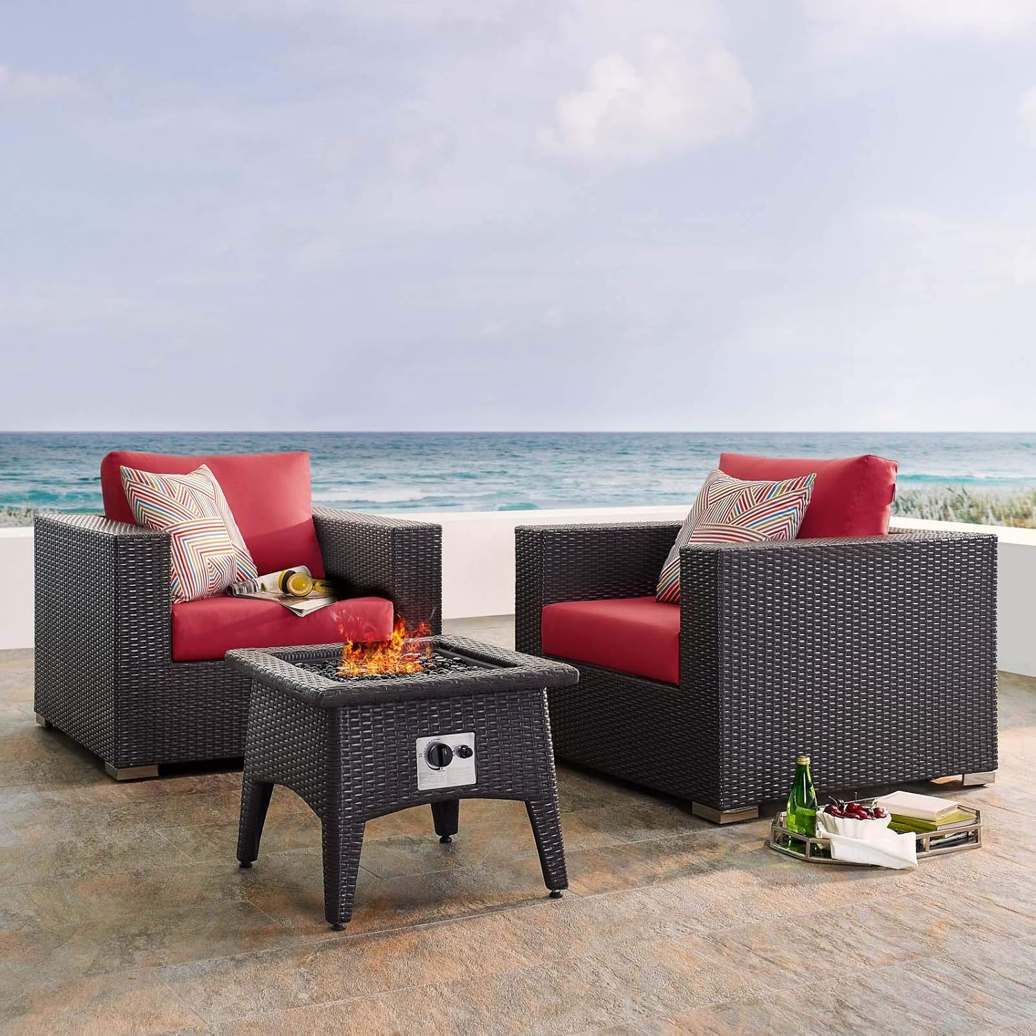  3-Pc Outdoor Patio Sectional Set with Fire Pit