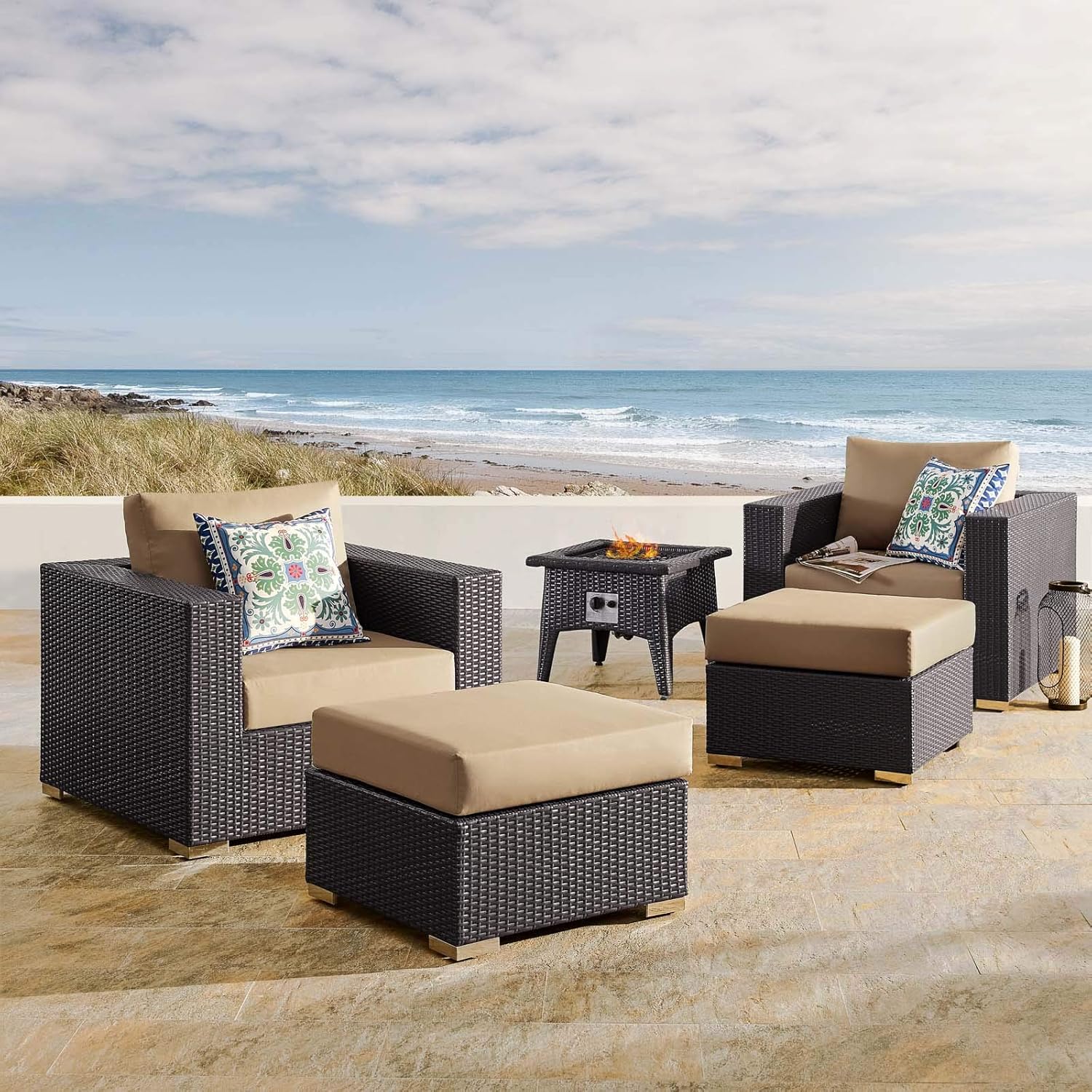  3-Pc Outdoor Patio Sectional Set with Fire Pit
