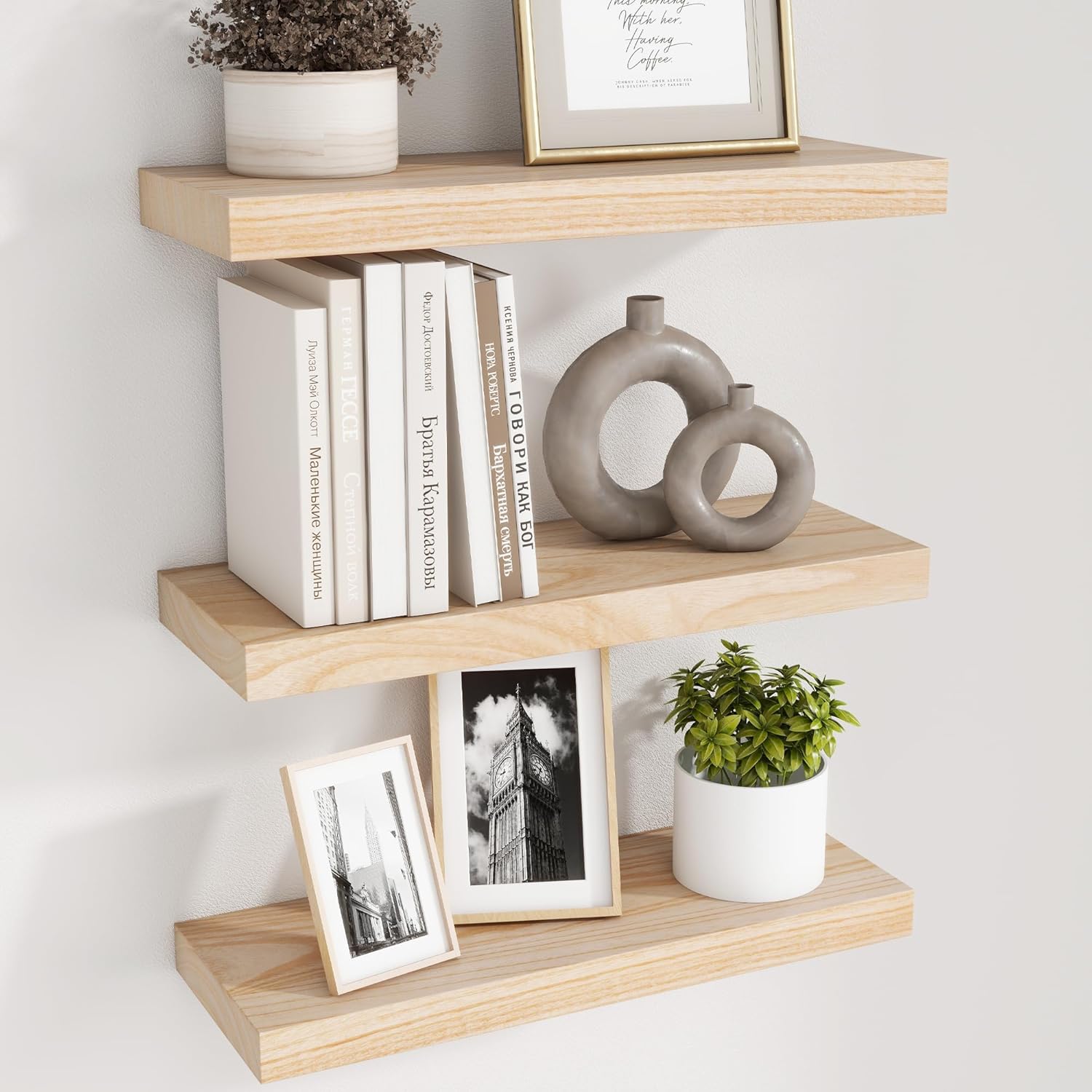 17 Inch Wide x 6.7 Inch Deep Natural Wooden Shelves