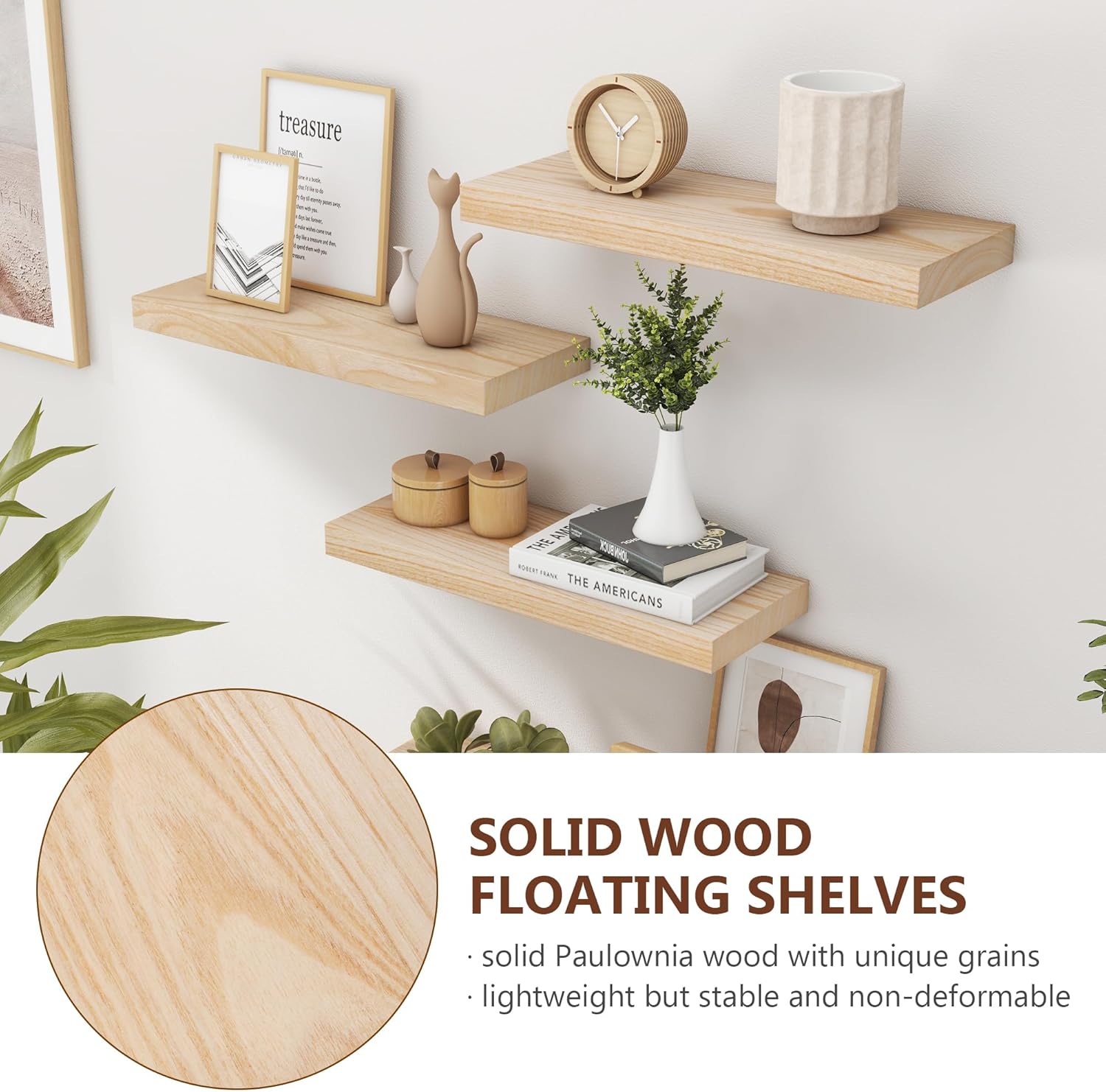 17 Inch Wide x 6.7 Inch Deep Natural Wooden Shelves