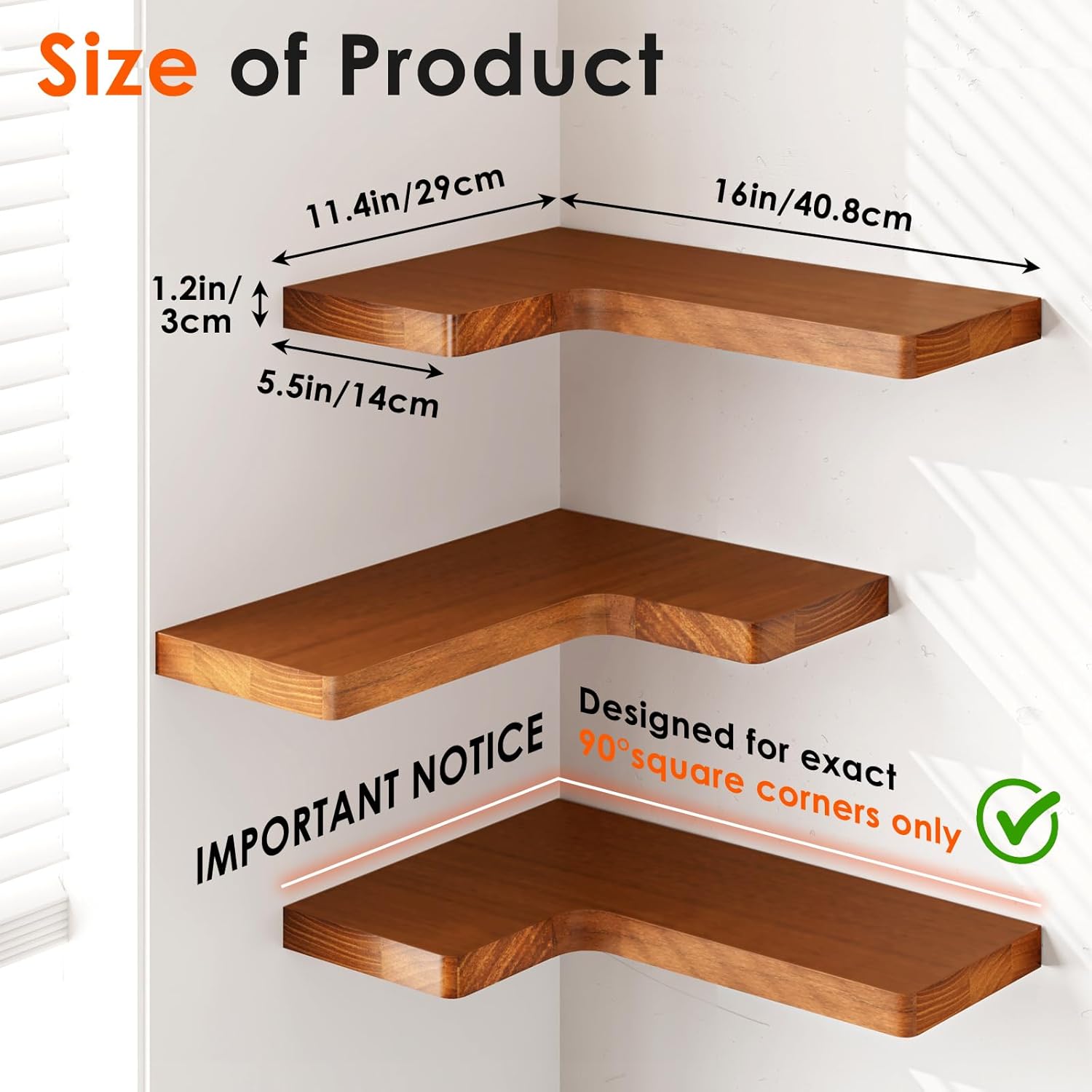 16"x11.4" Corner Floating Shelves for Wall 