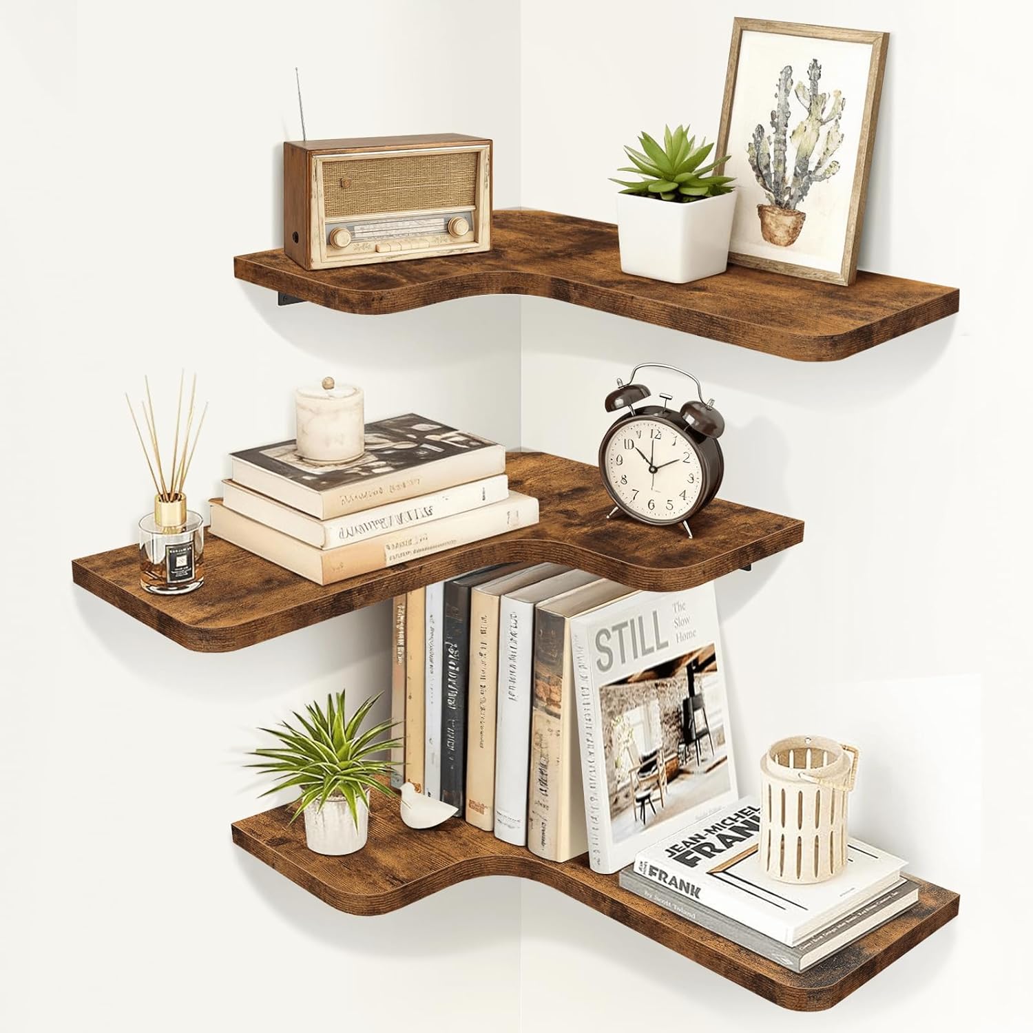 Set of 3 L Shape Wood Wall Storage Shelves
