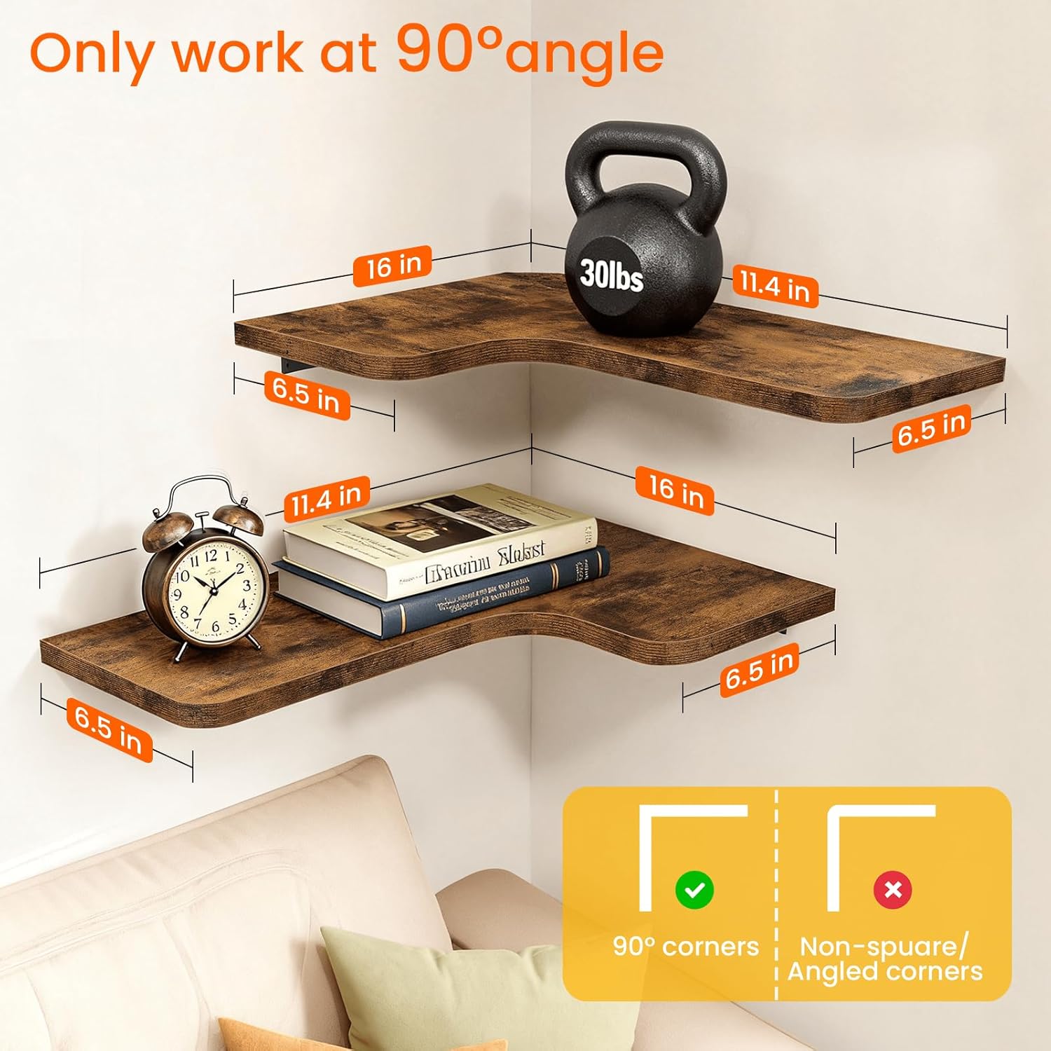 Set of 3 L Shape Wood Wall Storage Shelves