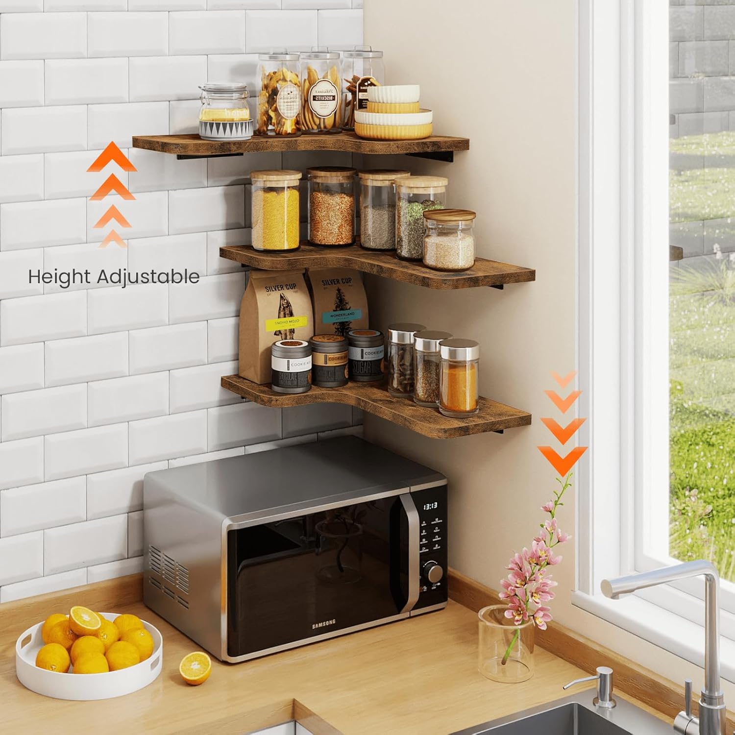 Set of 3 L Shape Wood Wall Storage Shelves