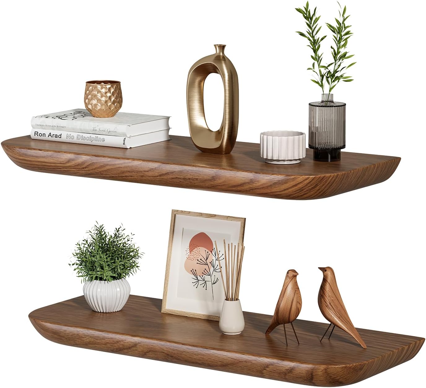 Solid Walnut Floating Shelves for Wall 16.5 Inch Set of 2