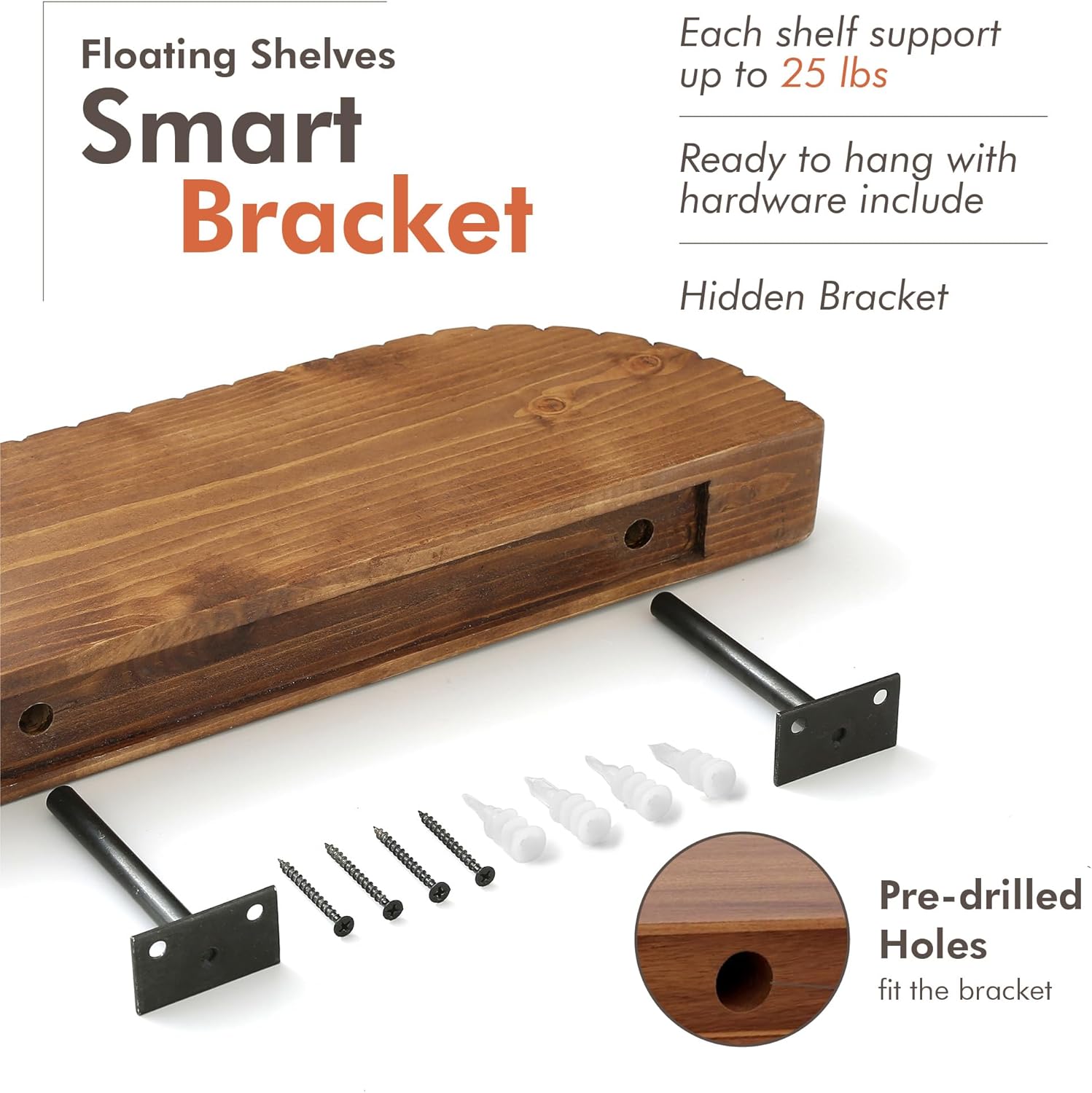 Wood Rounded Fluted Floating Shelf Set of 2