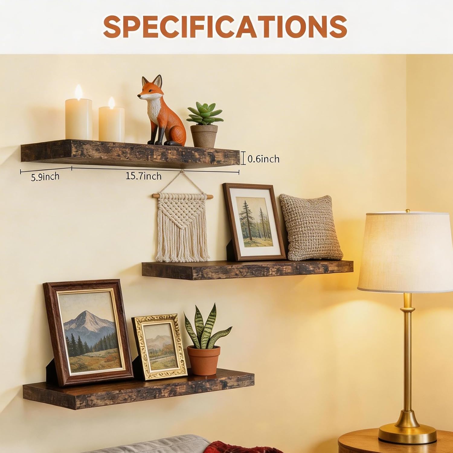 15.7 Inch Wall Mounted Wooden Floating Shelves