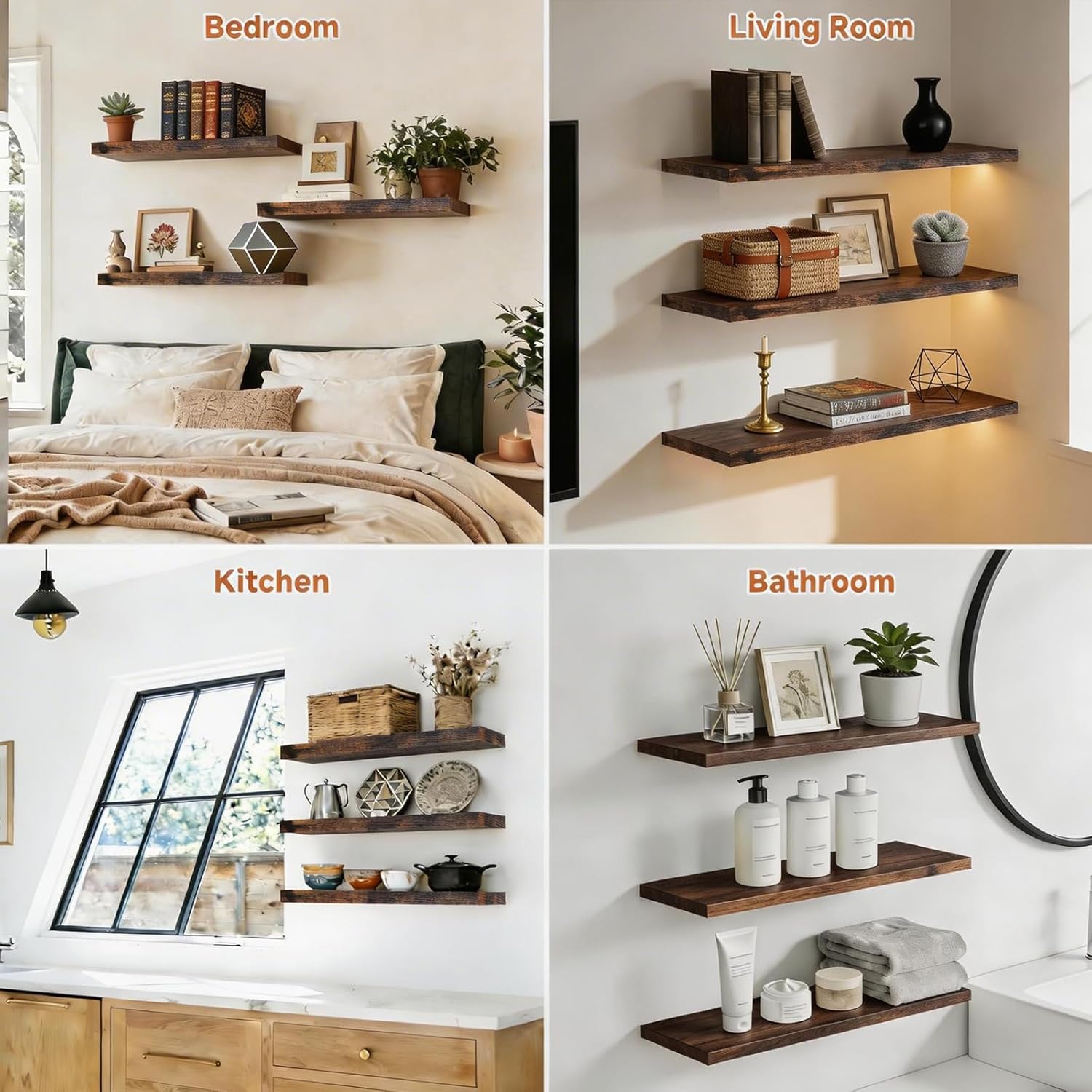 15.7 Inch Wall Mounted Wooden Floating Shelves