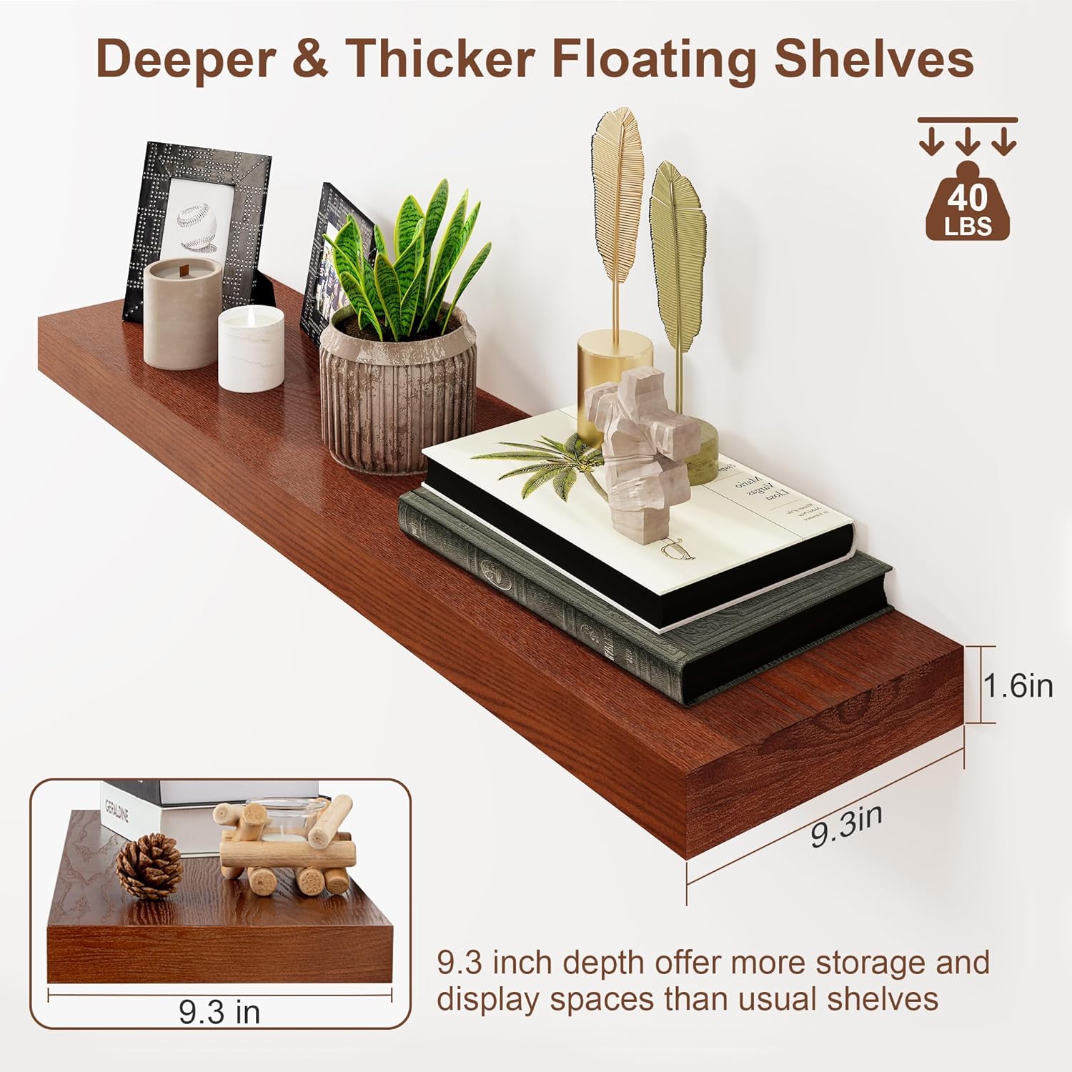 9.3 Inch Deep Rustic Set of Floating Shelves for Wall