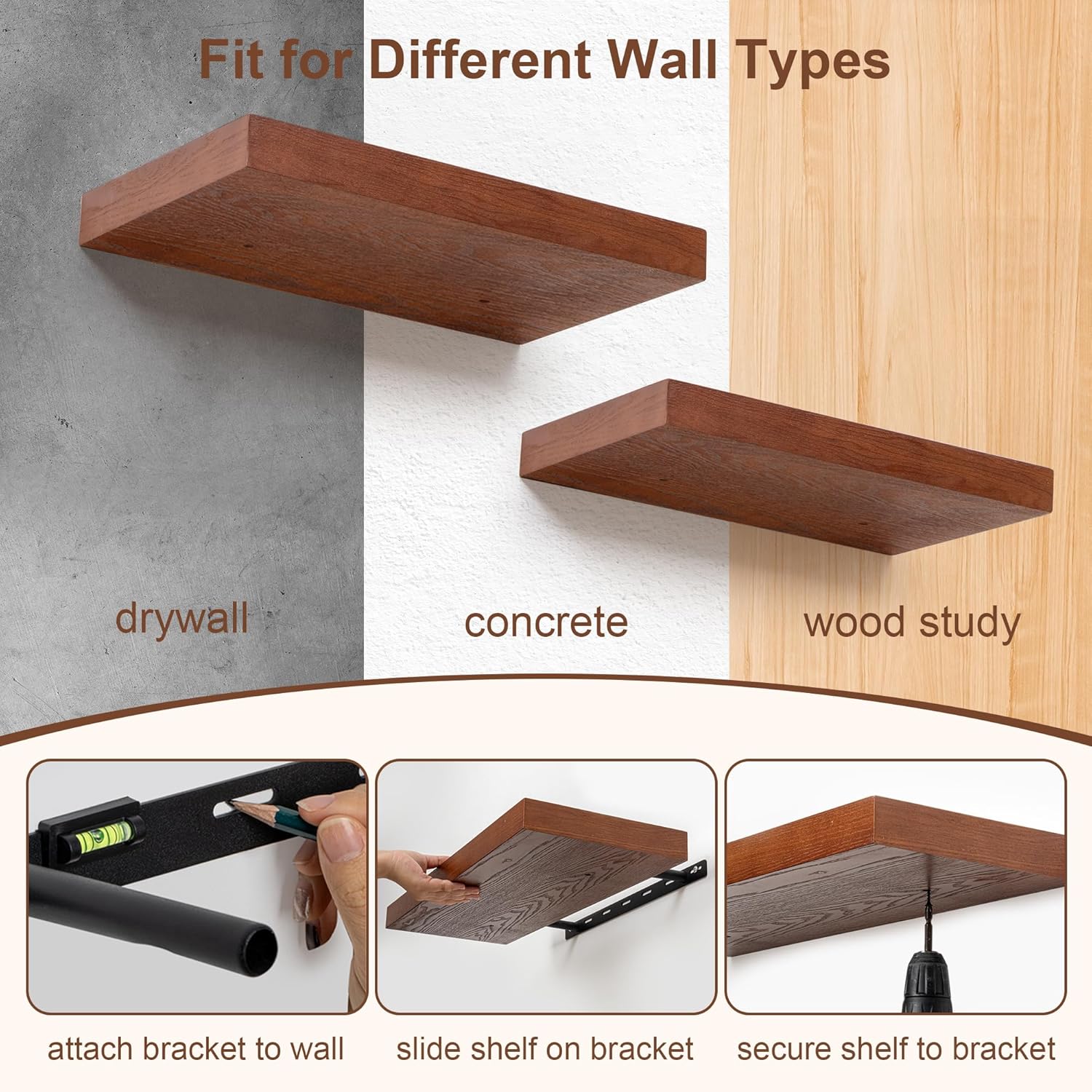 9.3 Inch Deep Rustic Set of Floating Shelves for Wall