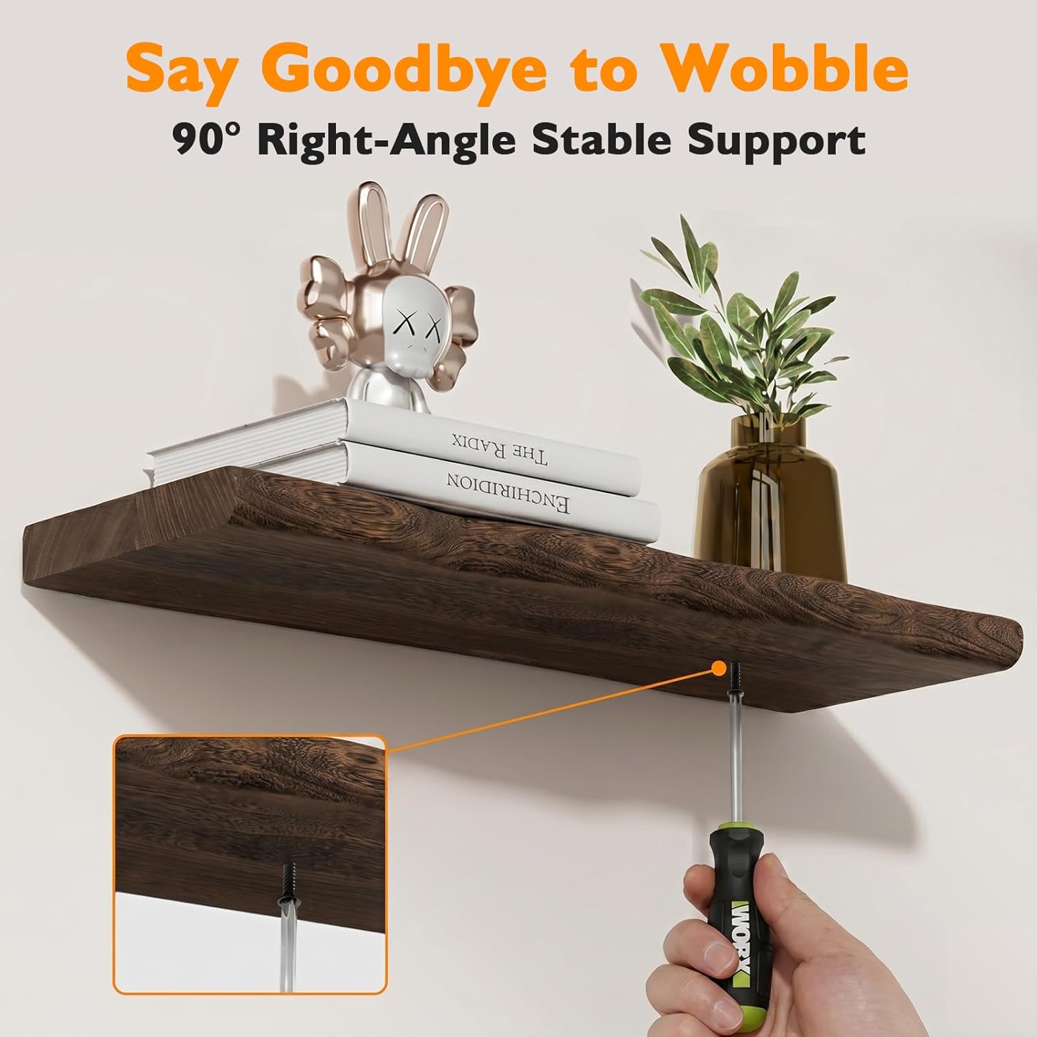 36" Rustic Wall Shelf with Hidden Bracket System