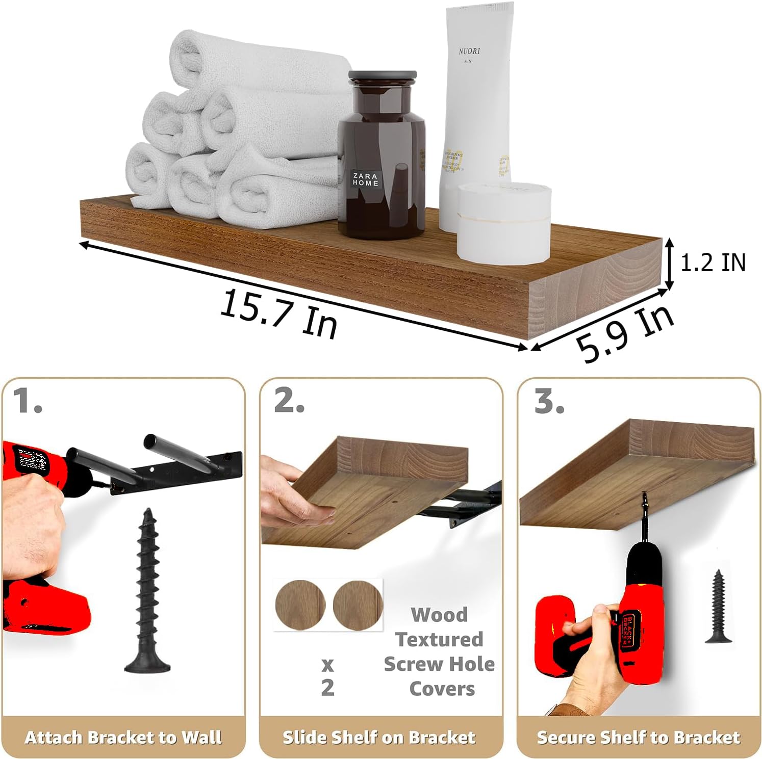 16 inch Walnut Floating Wall Shelves 