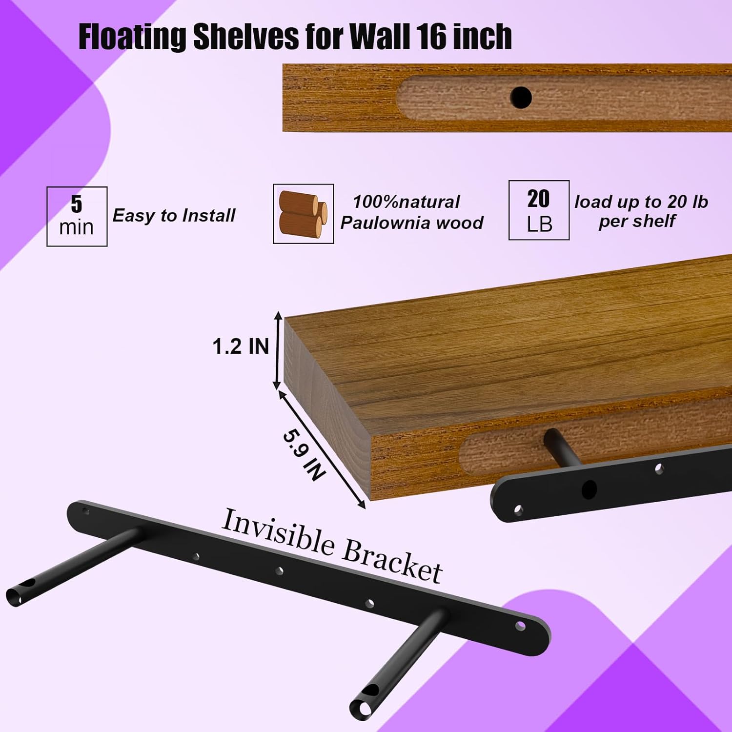 16 inch Walnut Floating Wall Shelves 