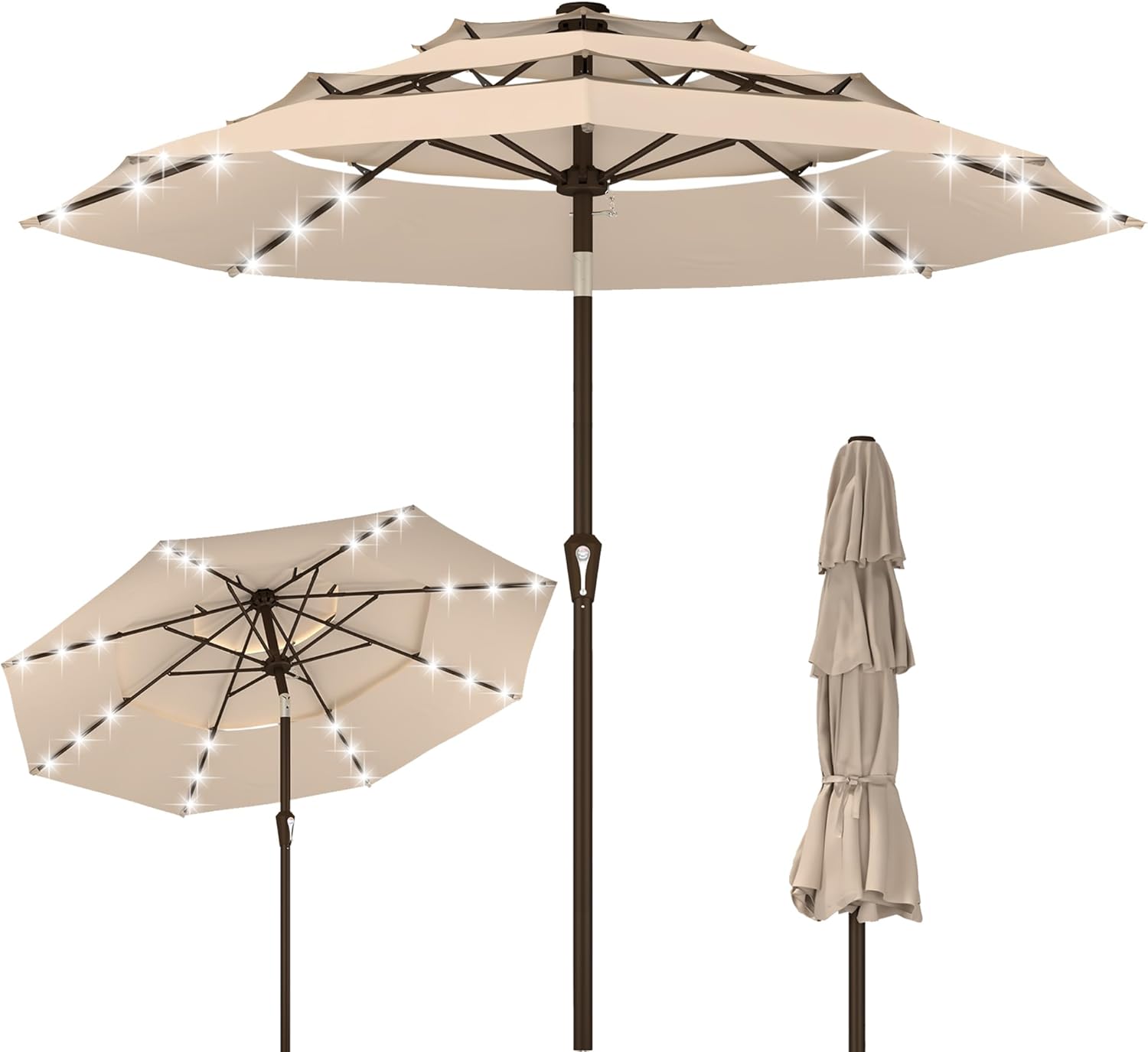  Outdoor Table Umbrella with Easy Crank & Tilt, 8 Reinforced Ribs, UV Protection for Deck, Pool, Market, Backyard (Beige)