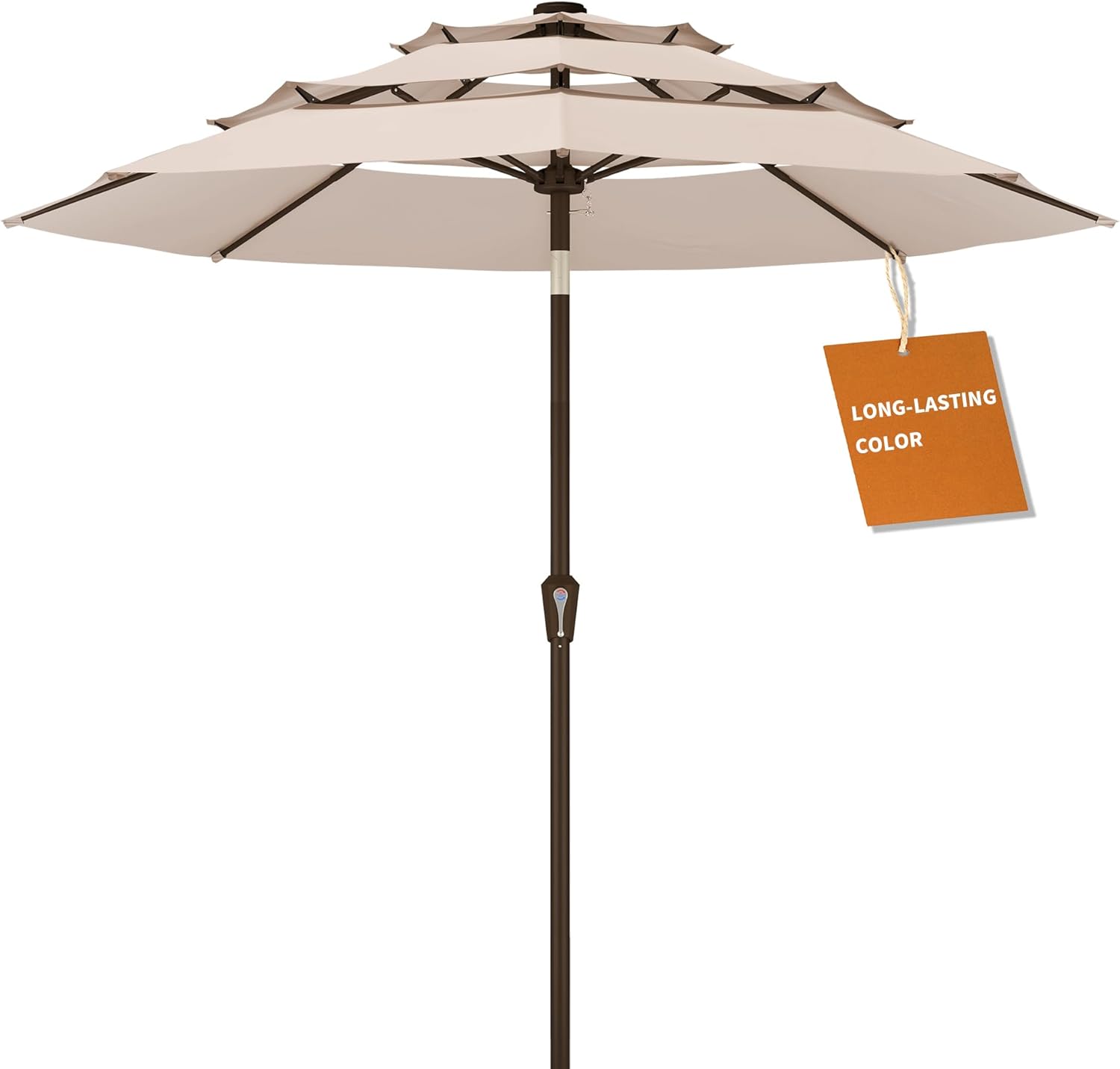  Outdoor Table Umbrella with Easy Crank & Tilt, 8 Reinforced Ribs, UV Protection for Deck, Pool, Market, Backyard (Beige)