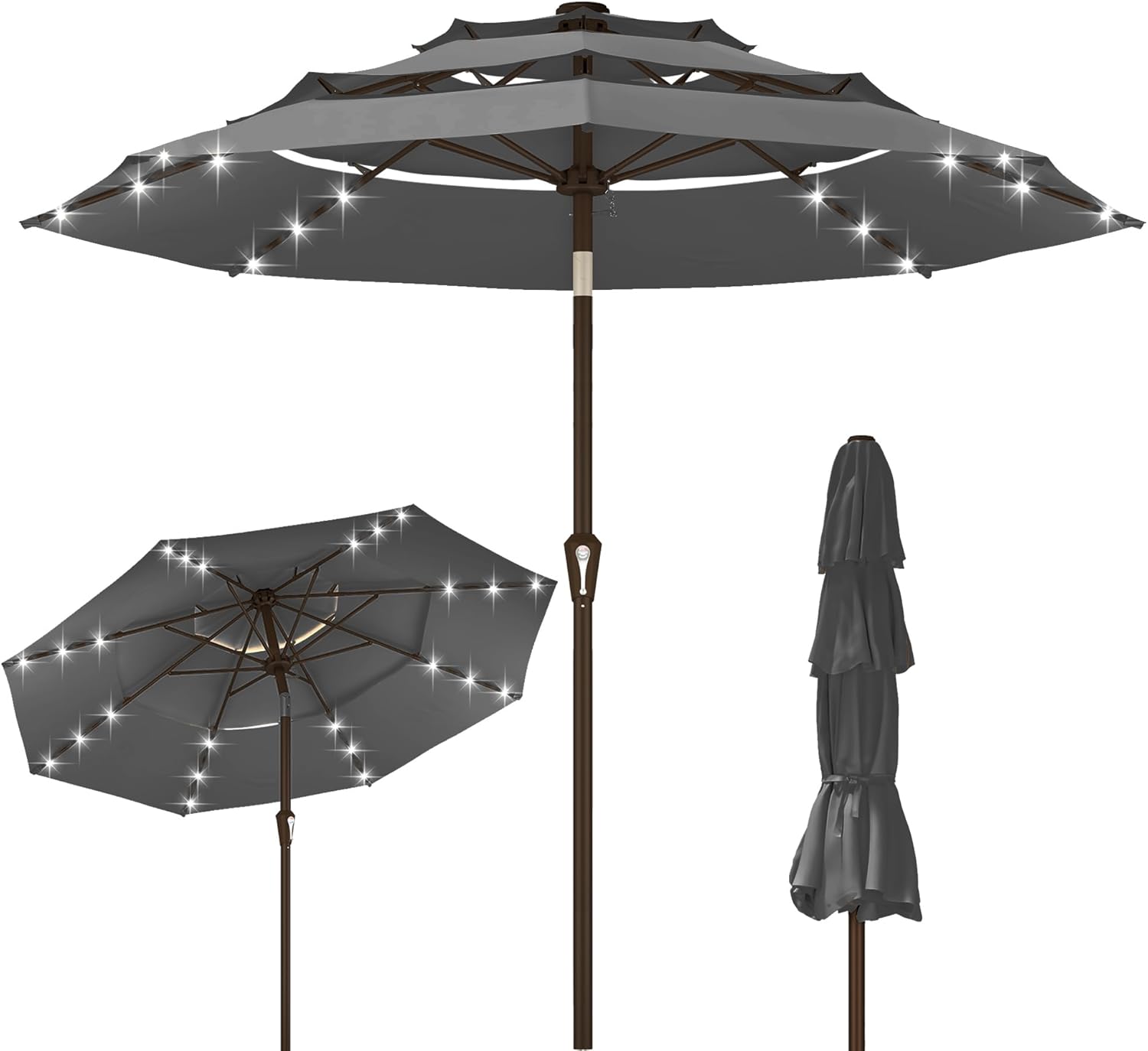  Outdoor Table Umbrella with Easy Crank & Tilt, 8 Reinforced Ribs, UV Protection for Deck, Pool, Market, Backyard (Beige)