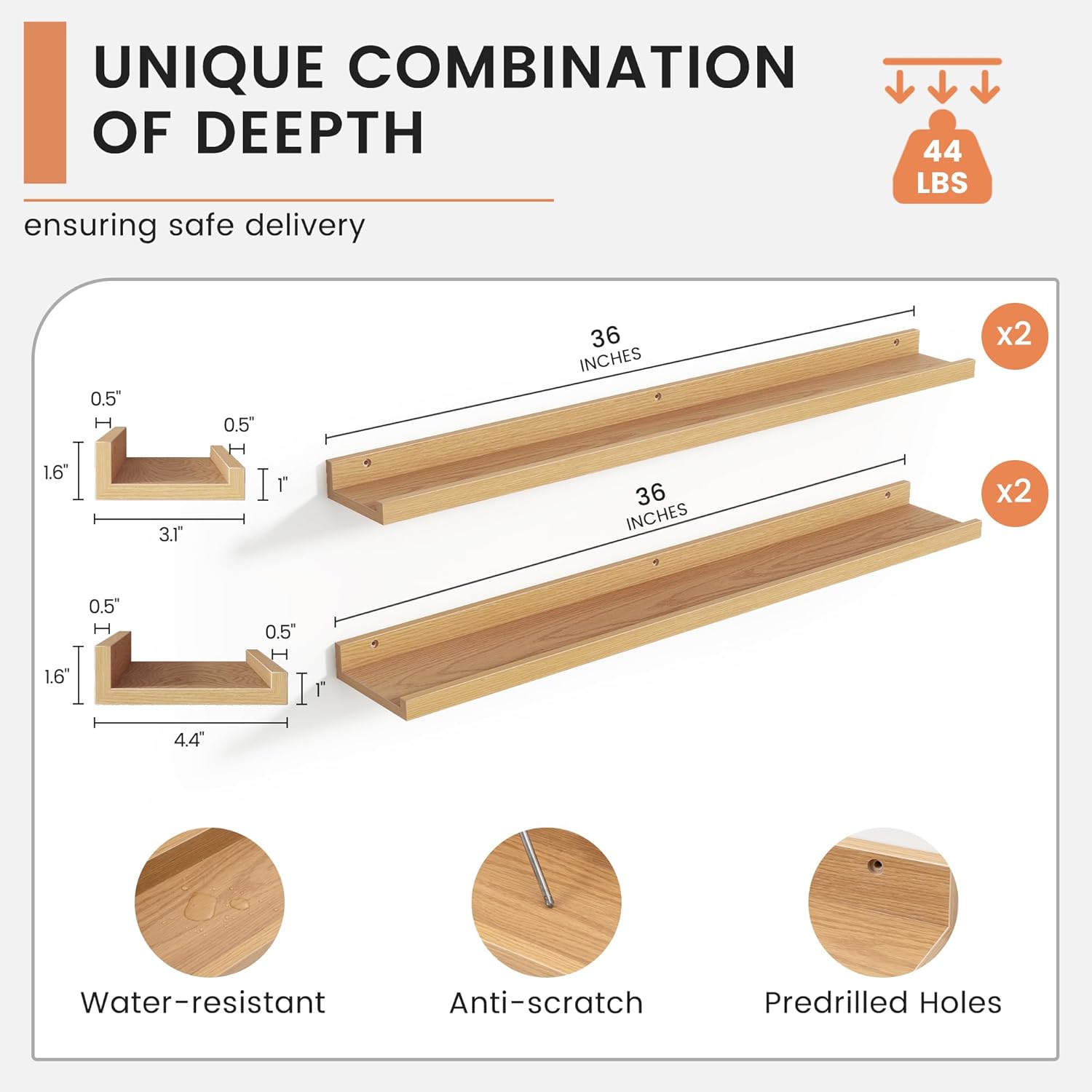 Floating Picture Ledge Shelves for Wall Set of 4