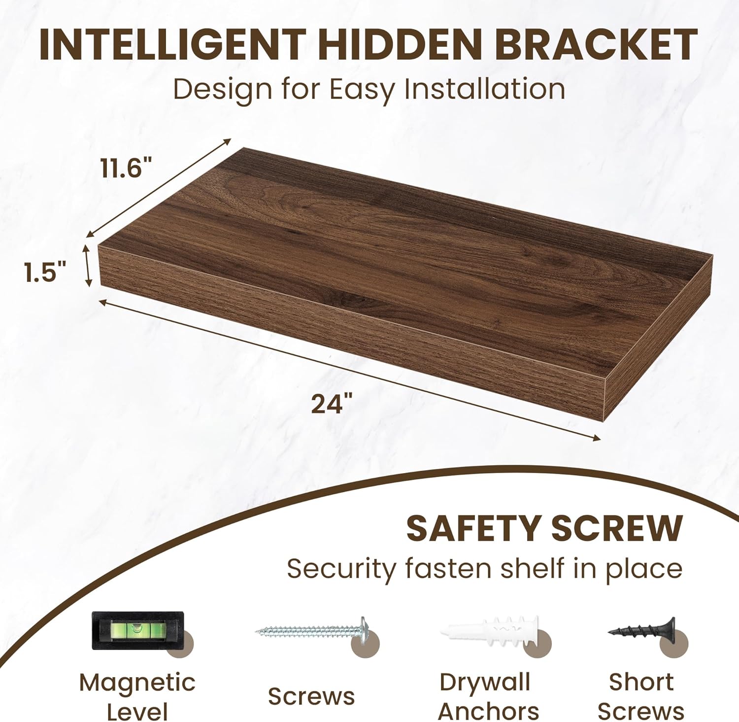 12" Deep Floating Shelf Set of 2 with Invisible Brackets.