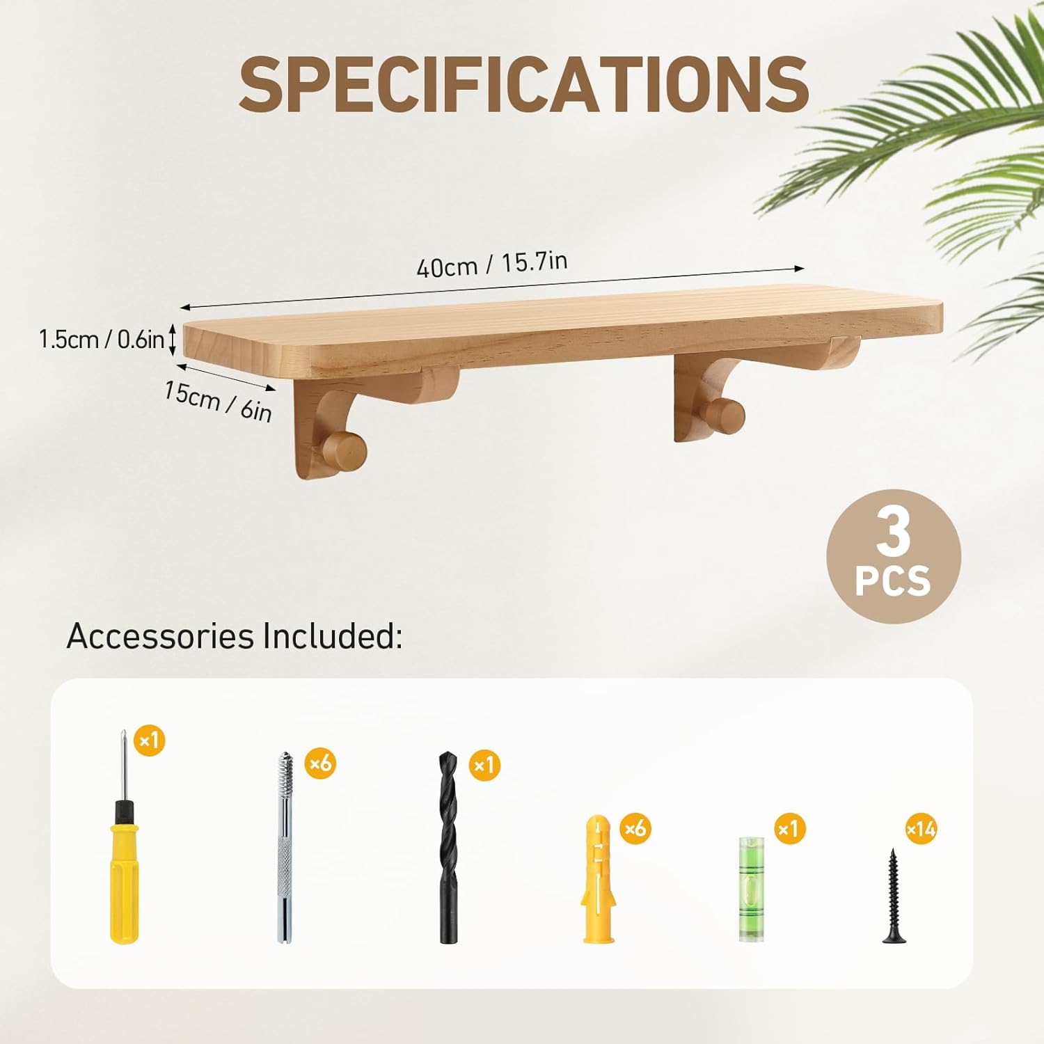 15.7" W x 6" D x 0.6" H Large Wall Shelves
